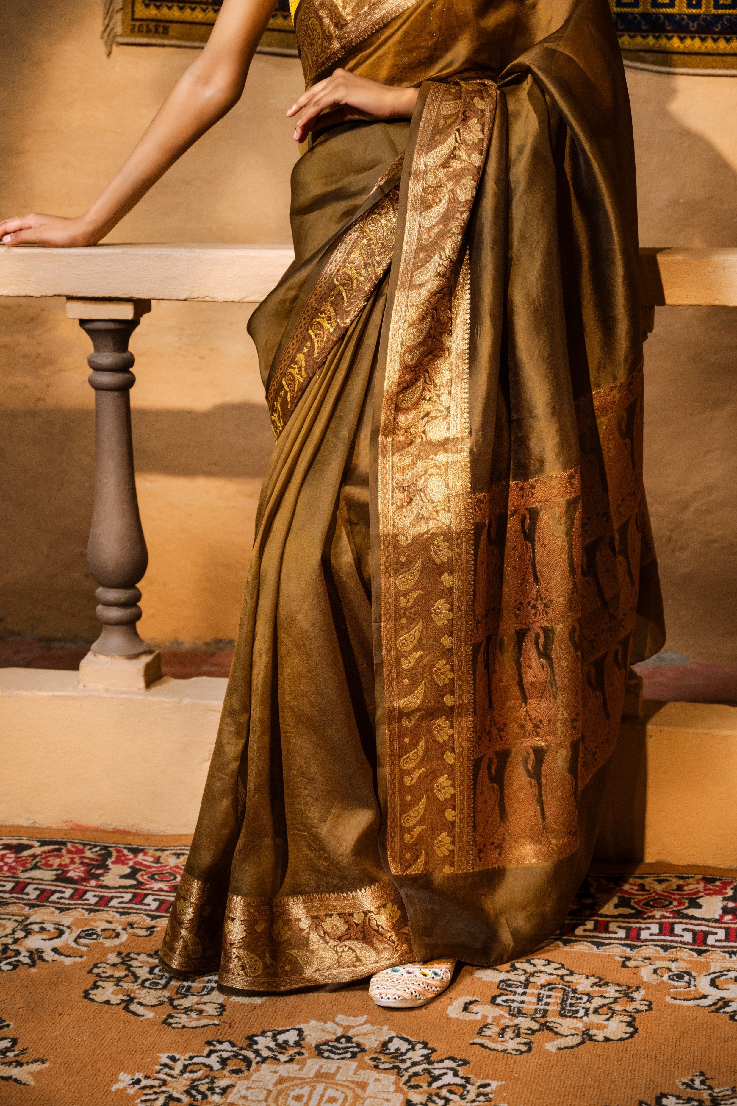 Golden yellow Toned Pure Silk Banarasi Saree