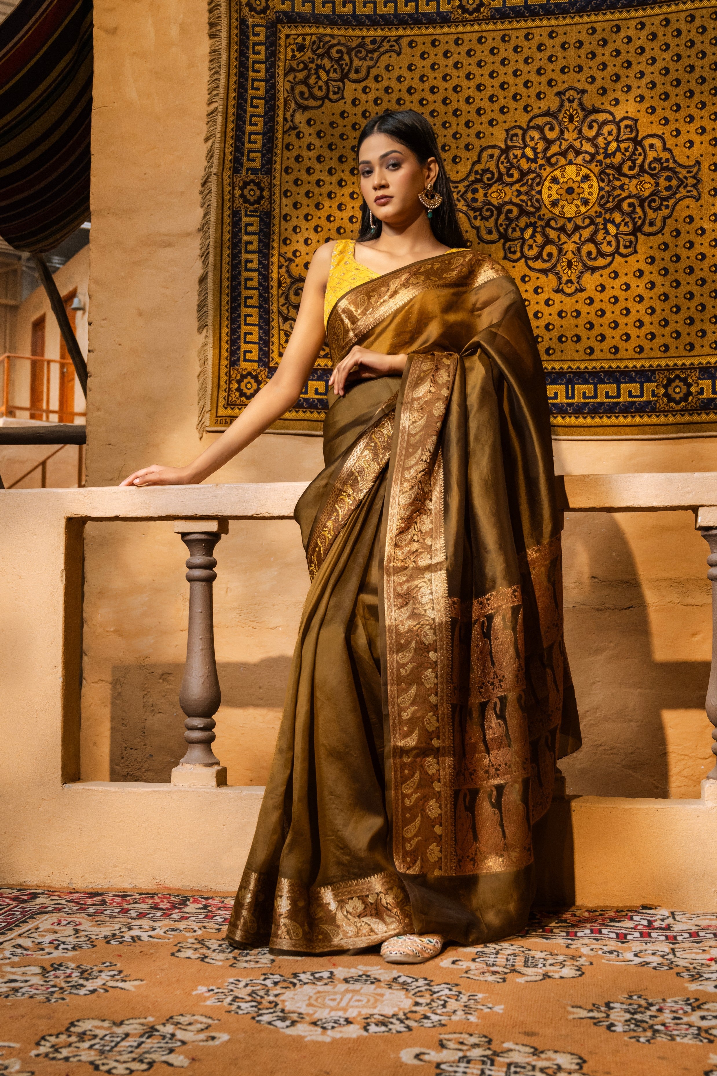Golden yellow Toned Pure Silk Banarasi Saree