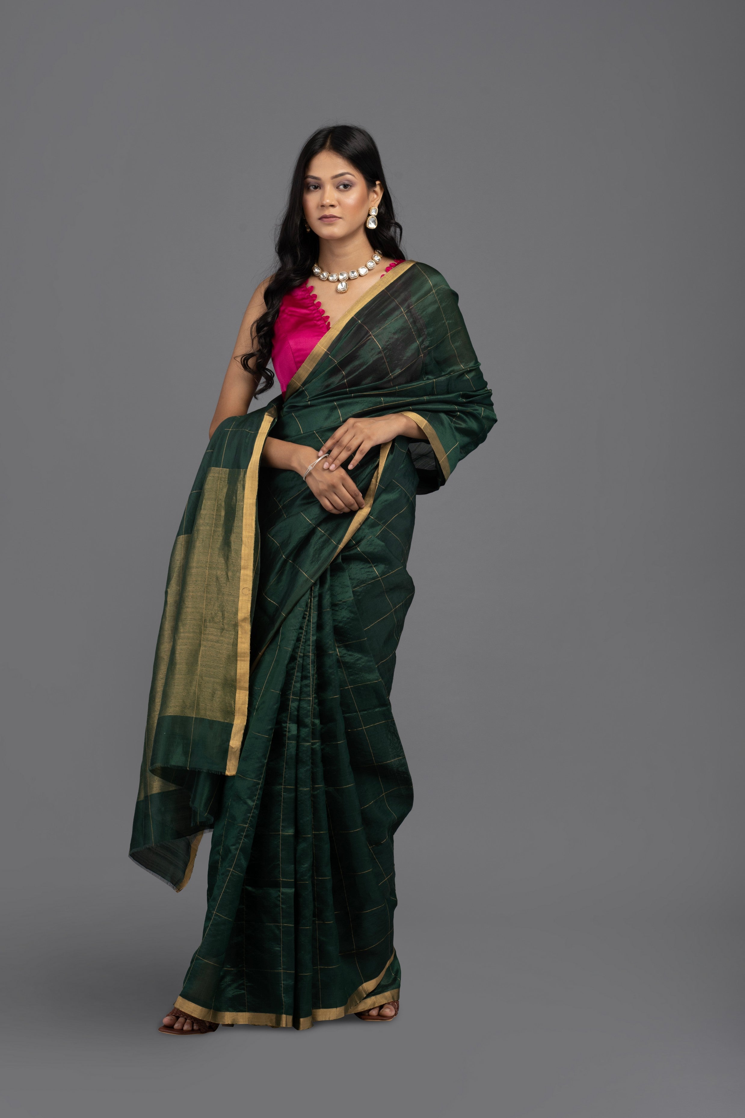 Bottle Green Pure Chanderi handloom Saree