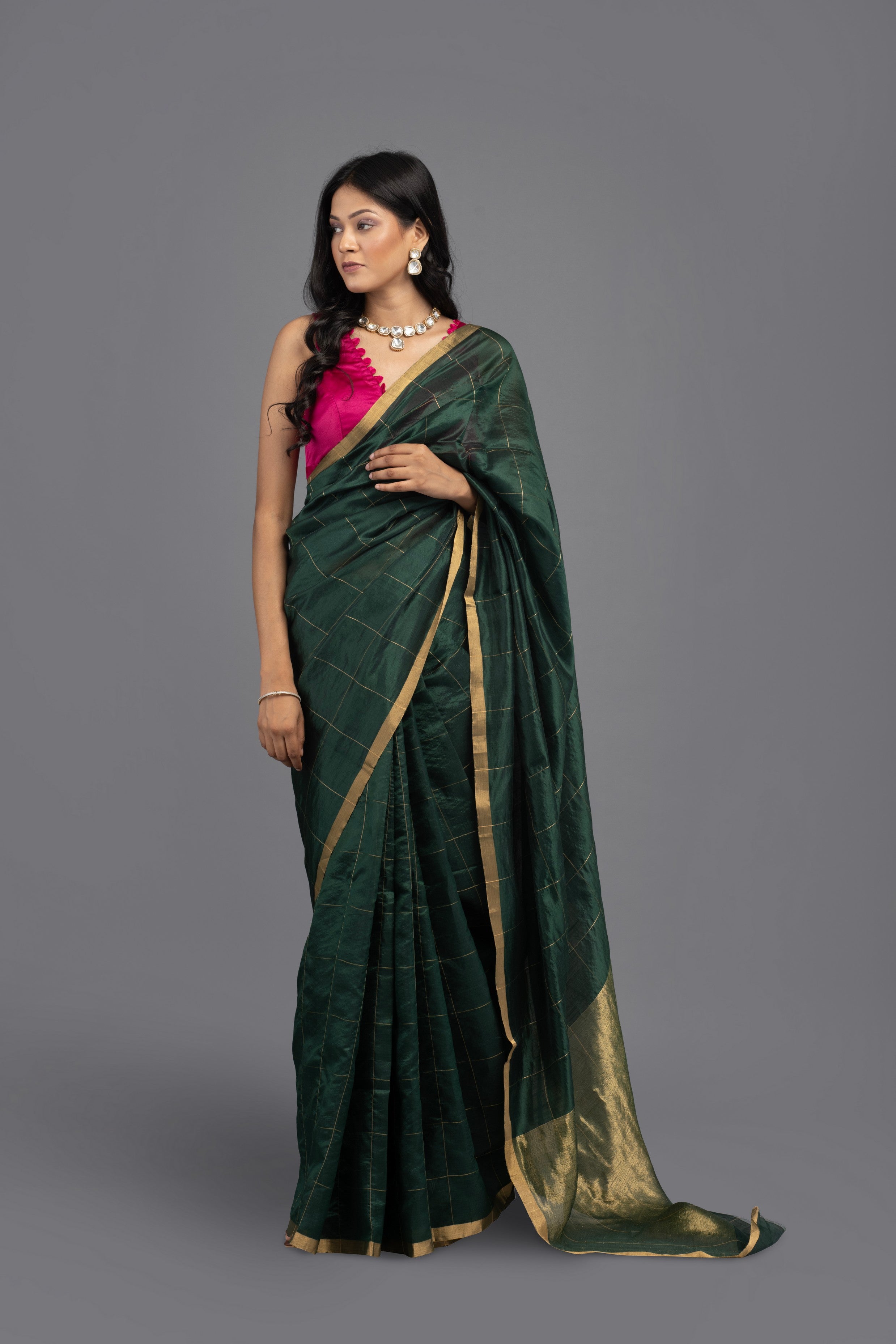 Bottle Green Pure Chanderi handloom Saree