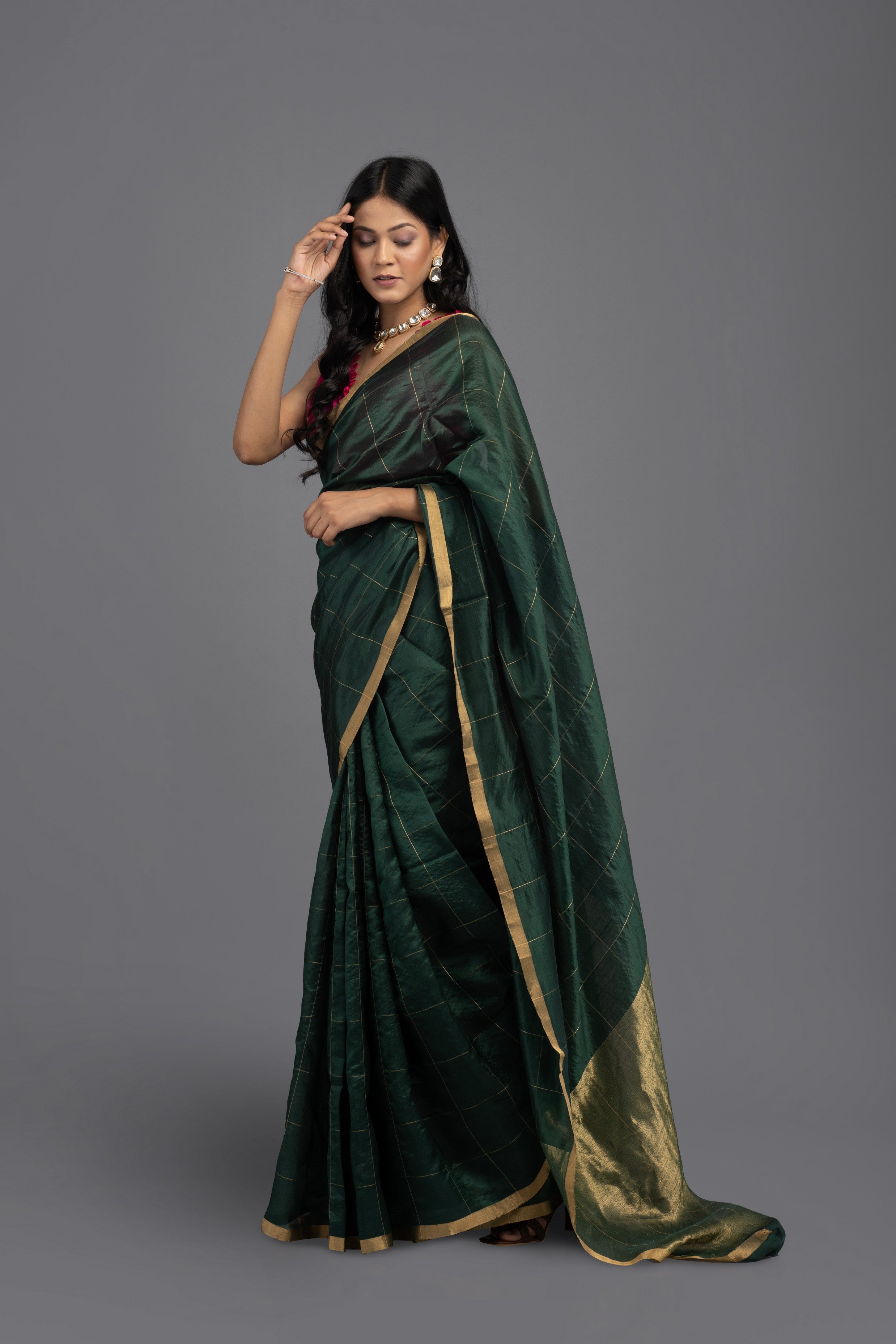Bottle Green Pure Chanderi handloom Saree