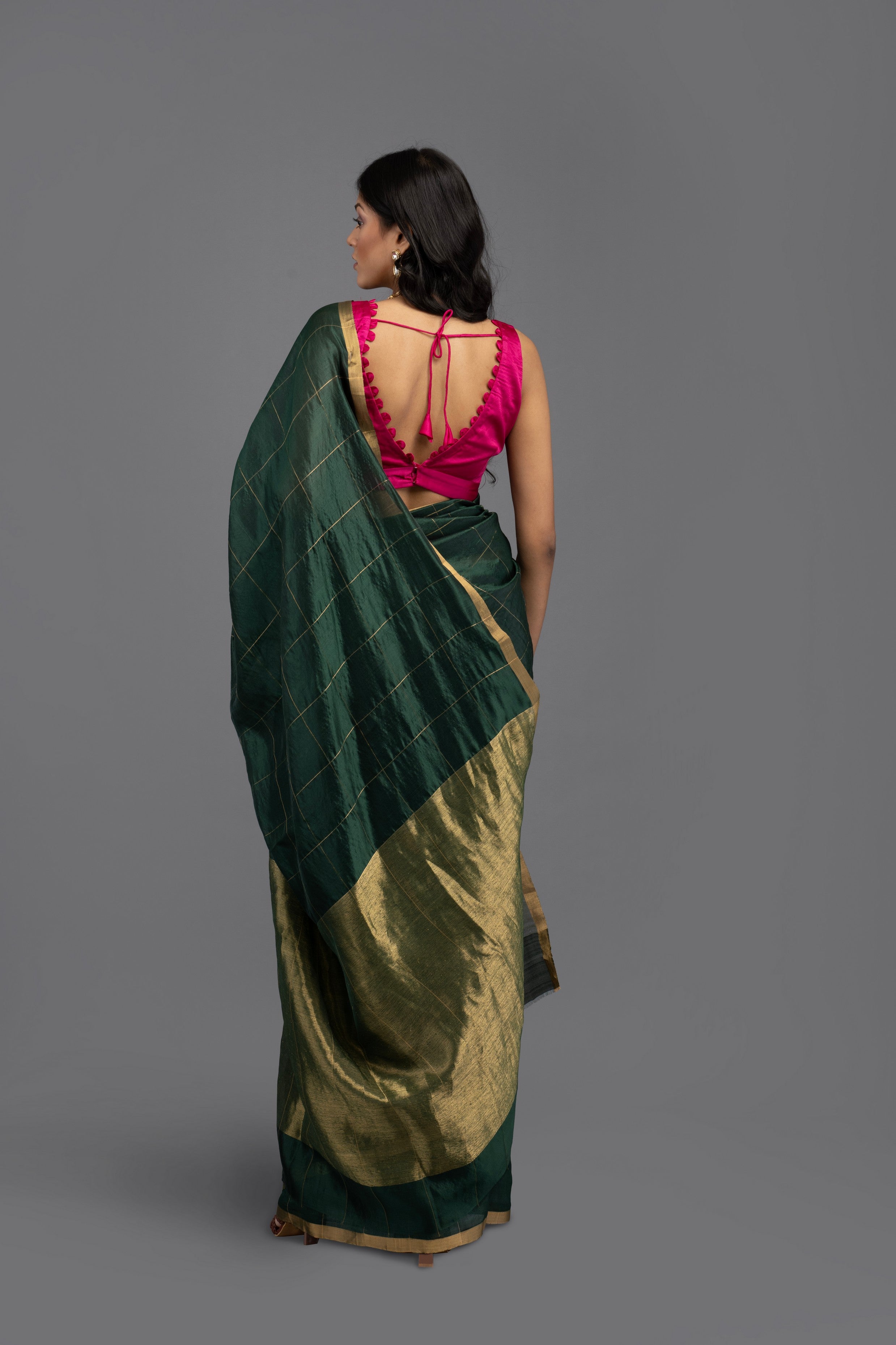 Bottle Green Pure Chanderi handloom Saree