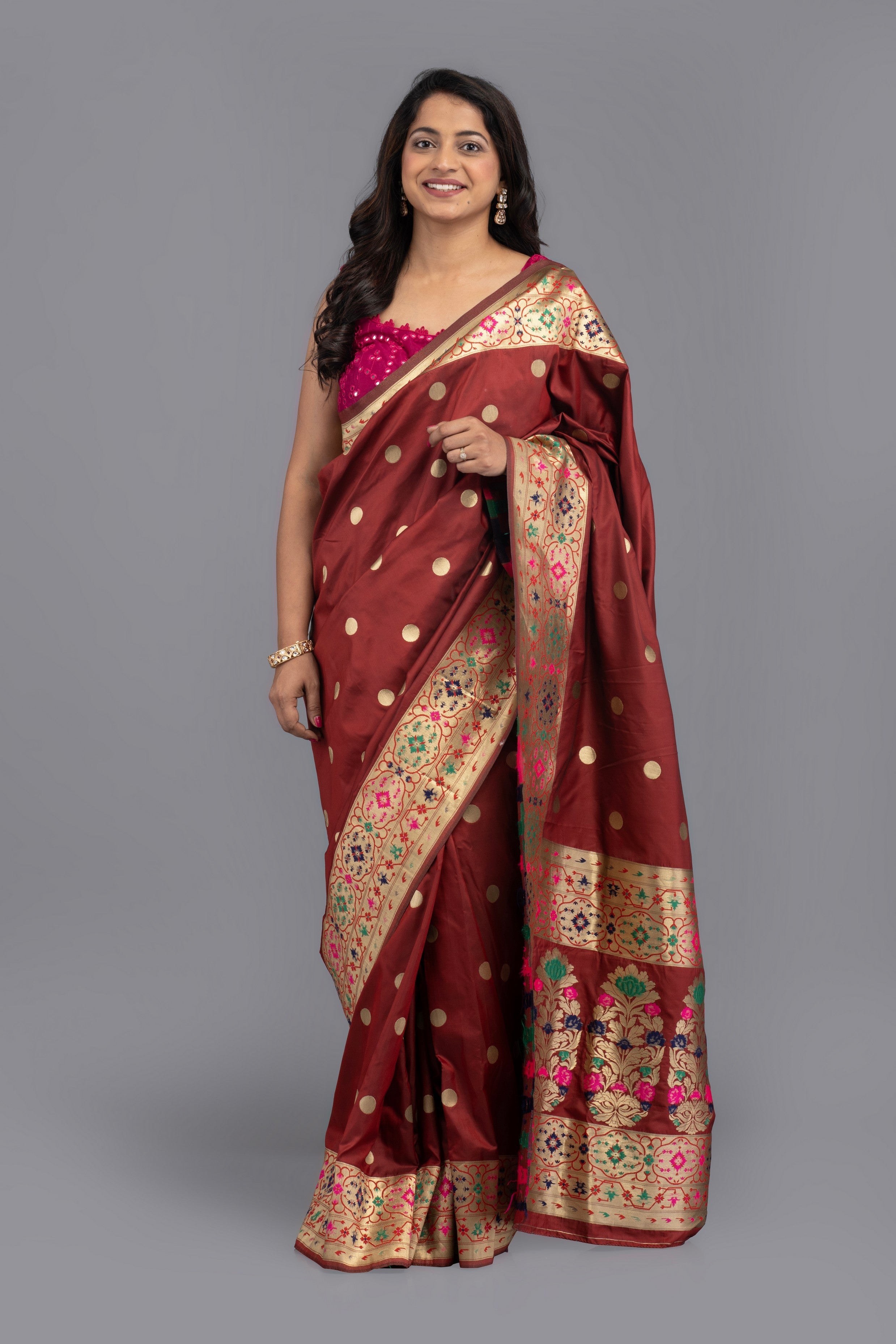 Maroon Pure Katan Silk Banarasi handloom saree