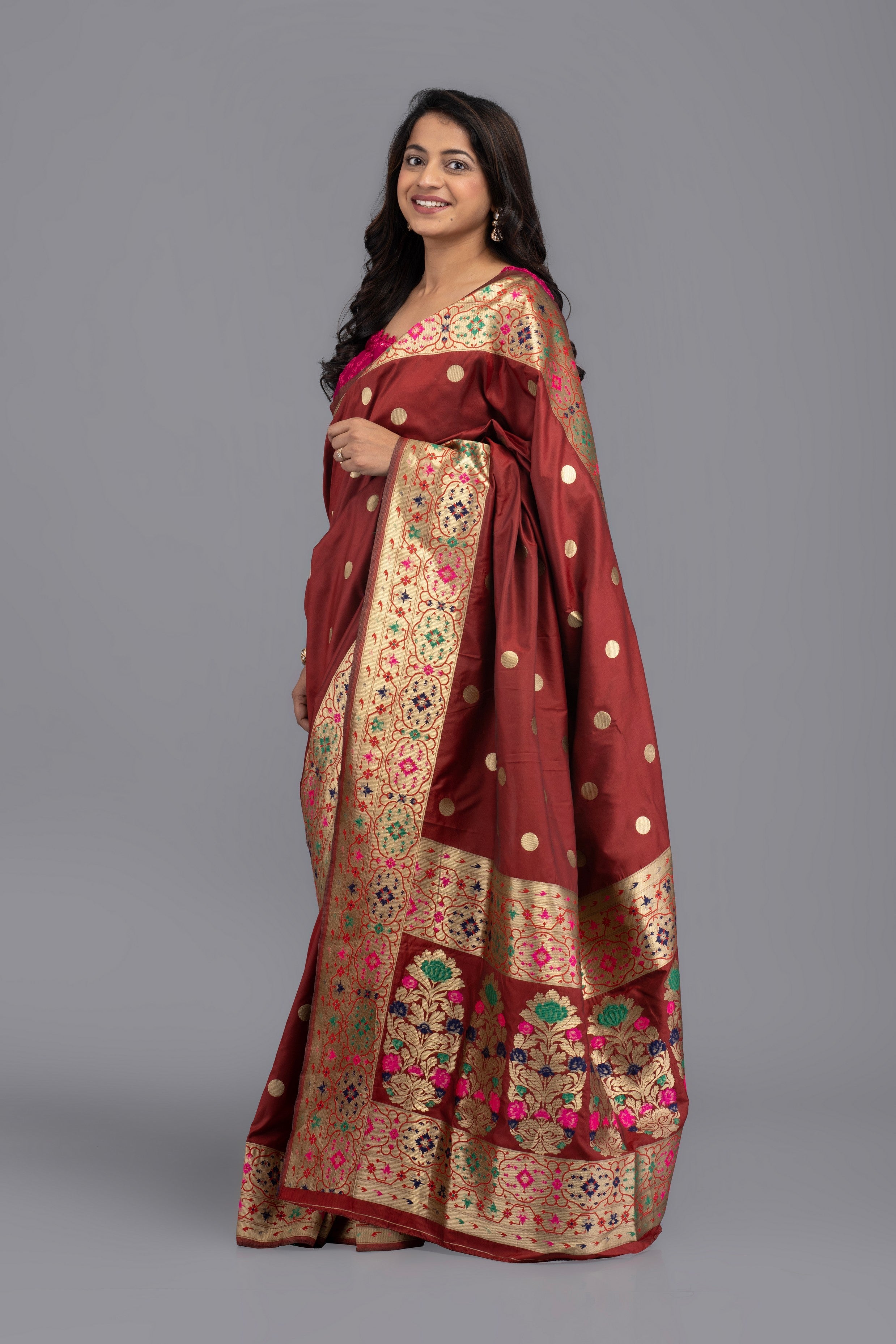 Maroon Pure Katan Silk Banarasi handloom saree