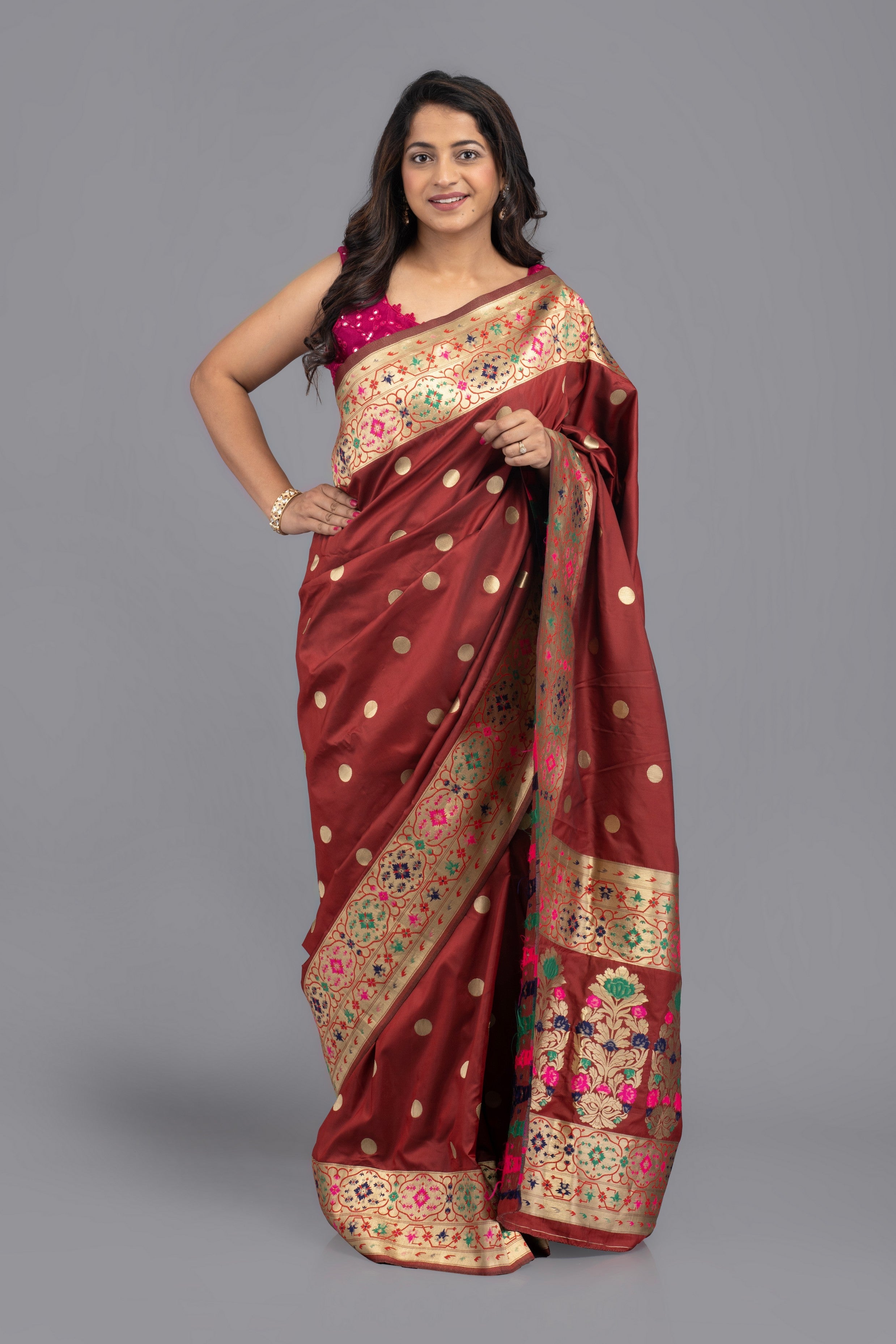 Maroon Pure Katan Silk Banarasi handloom saree