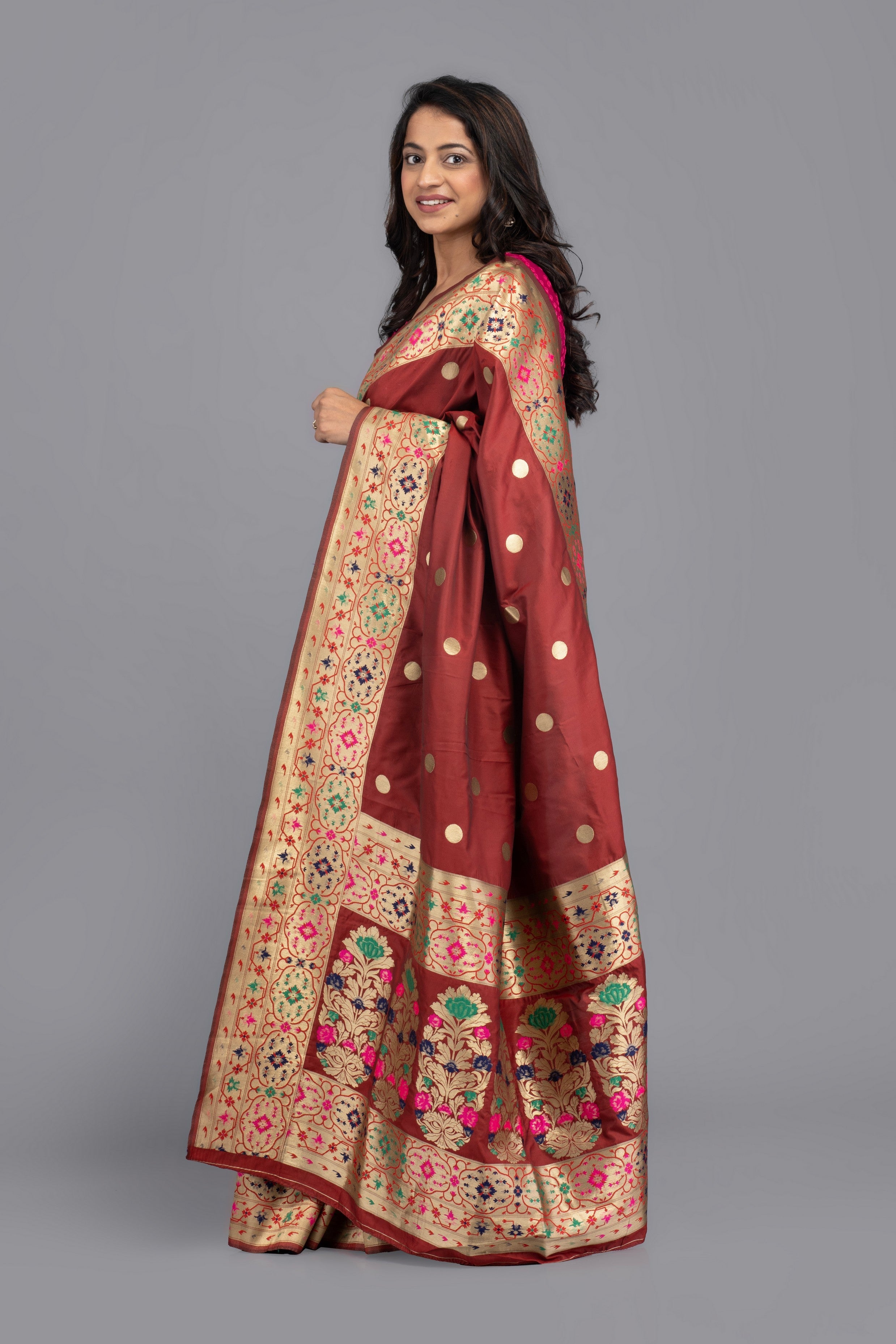 Maroon Pure Katan Silk Banarasi handloom saree