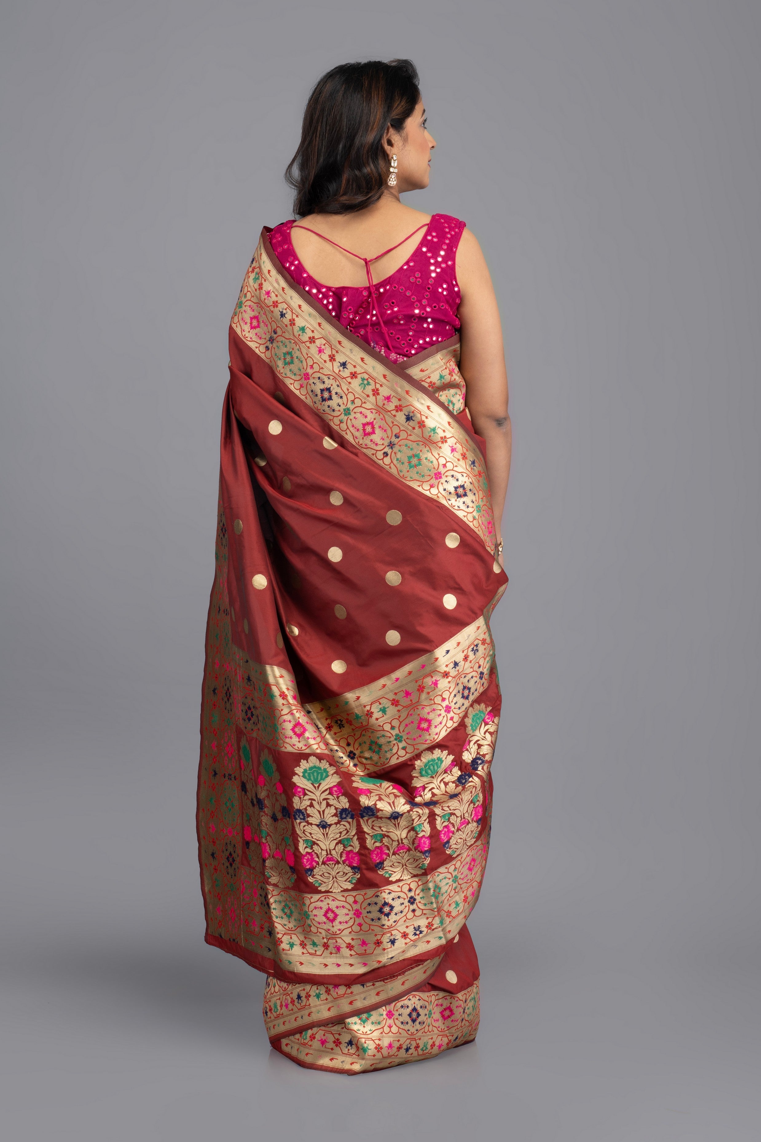 Maroon Pure Katan Silk Banarasi handloom saree