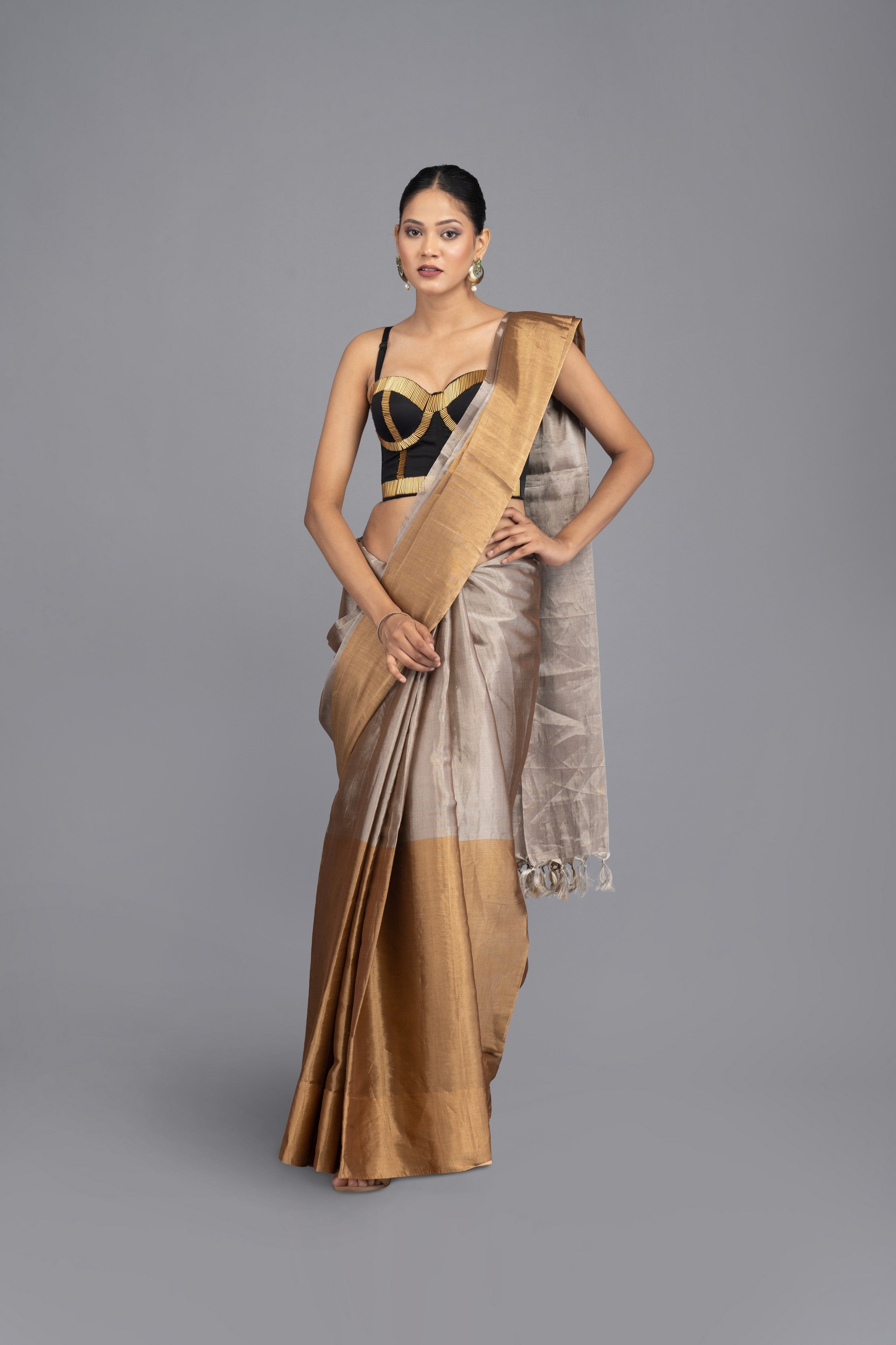 Double Color Tissue Zari  Pure Chanderi Handloom Saree