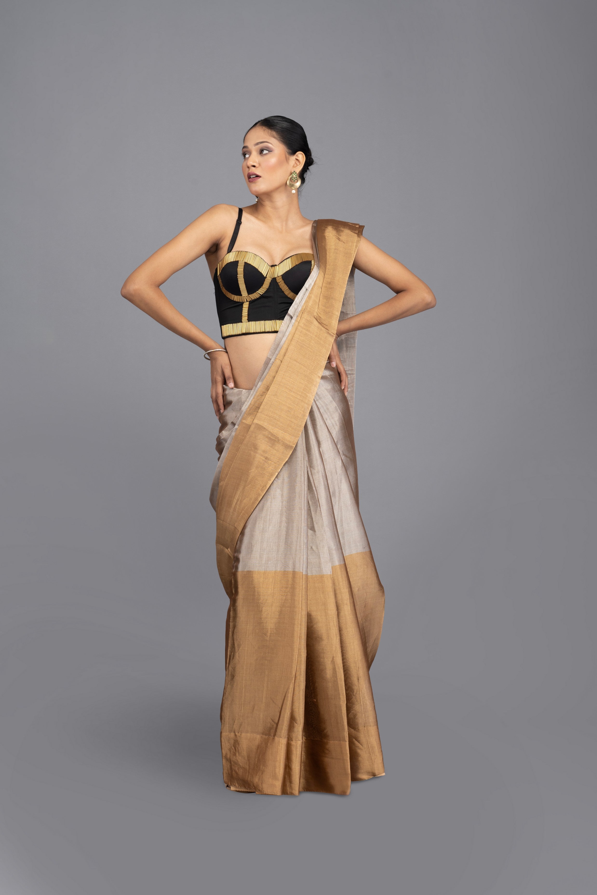 Double Color Tissue Zari  Pure Chanderi Handloom Saree