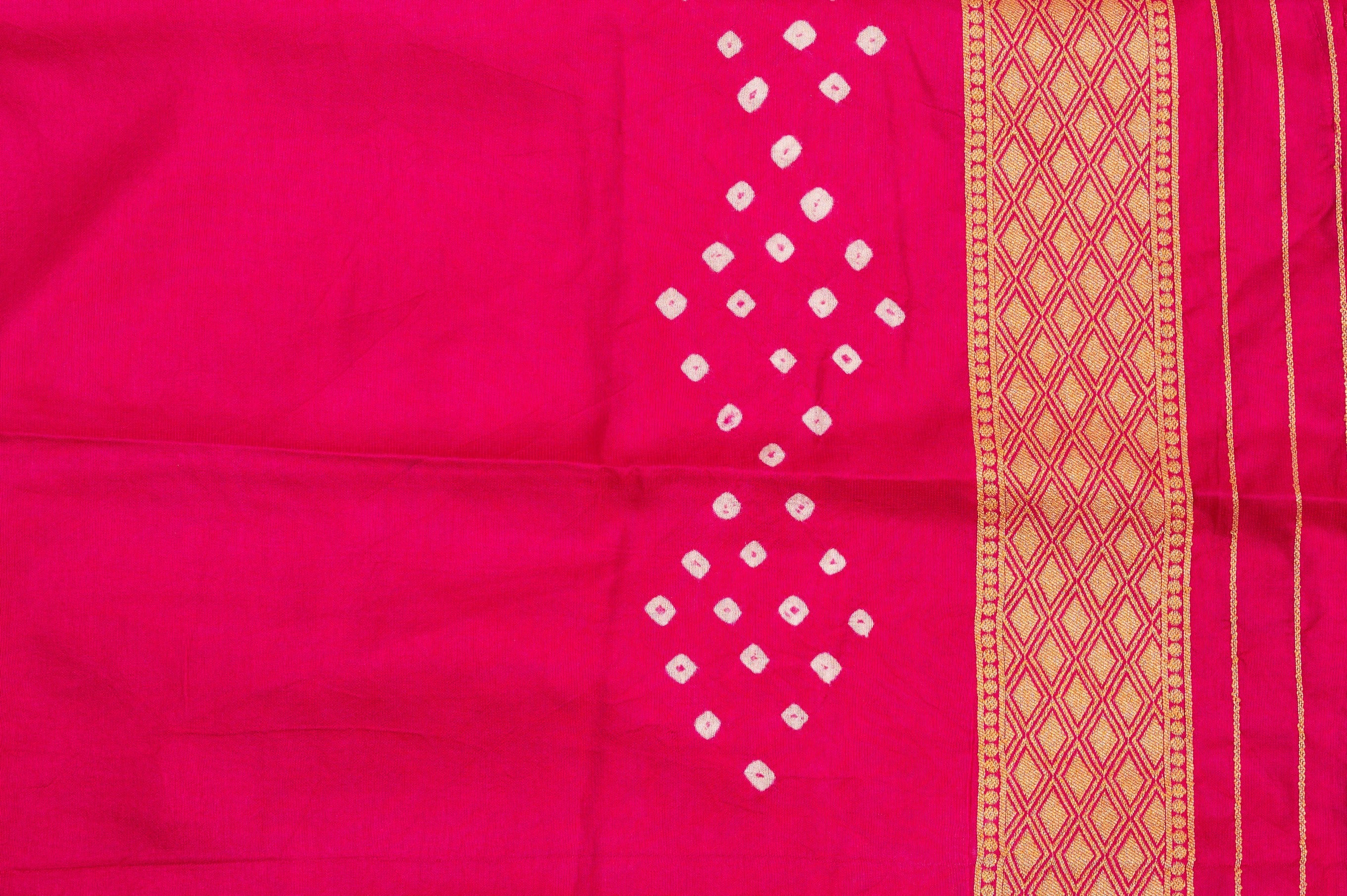 Hot Pink Pure Silk bandhej Work handloom Saree