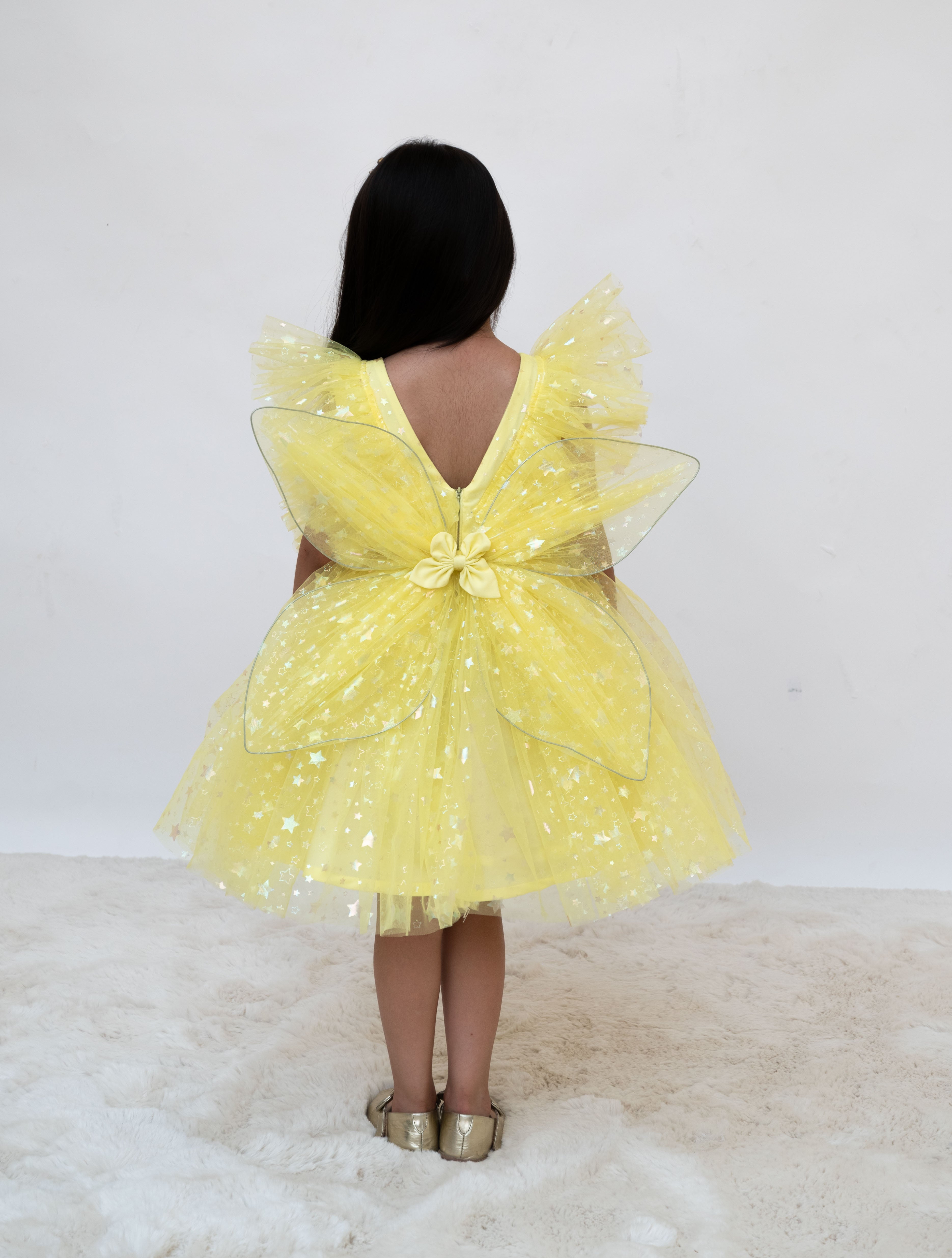 Yellow Star Net Layerd Frock