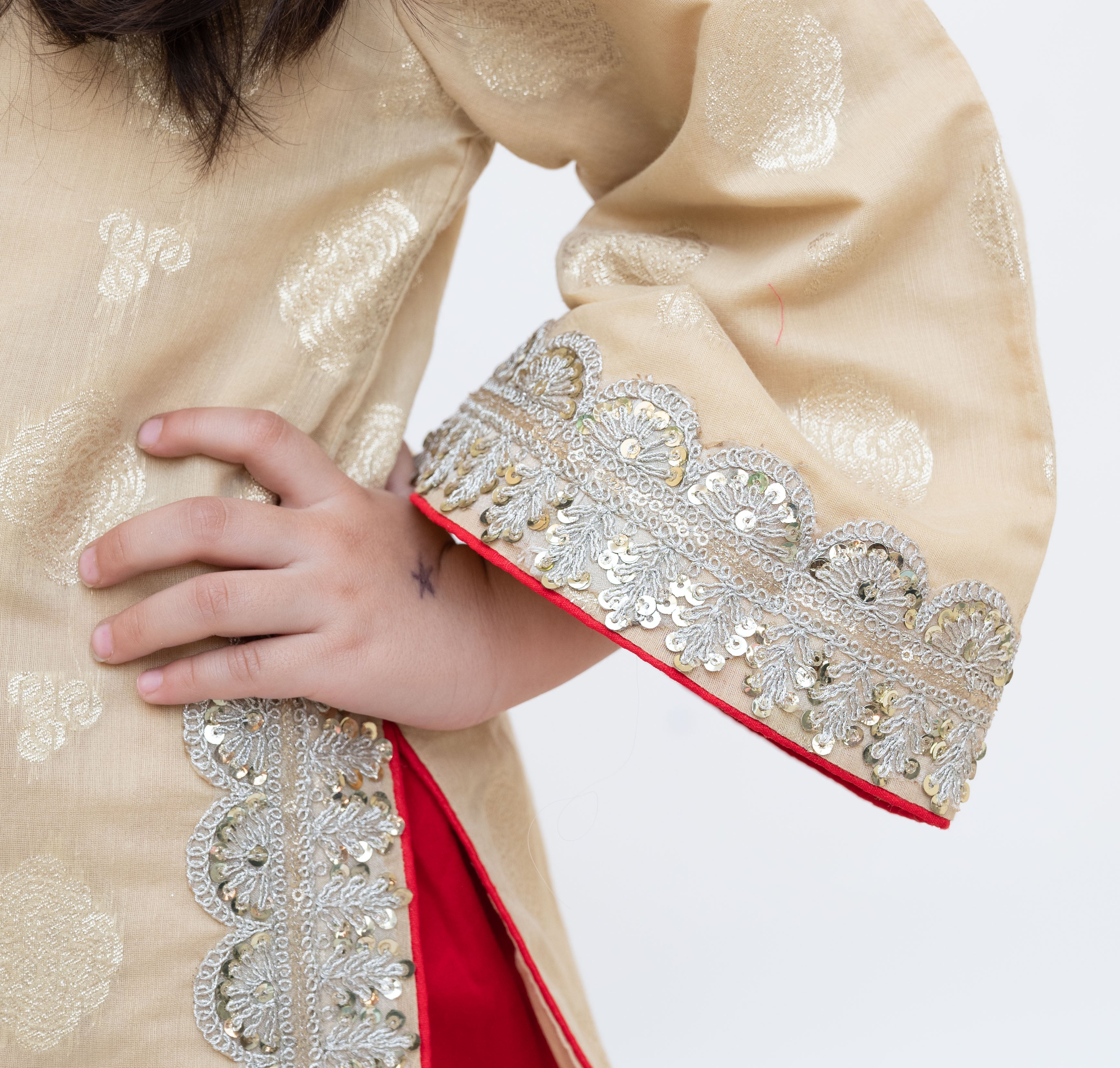Golden Brocade Kurti with Red Salwar