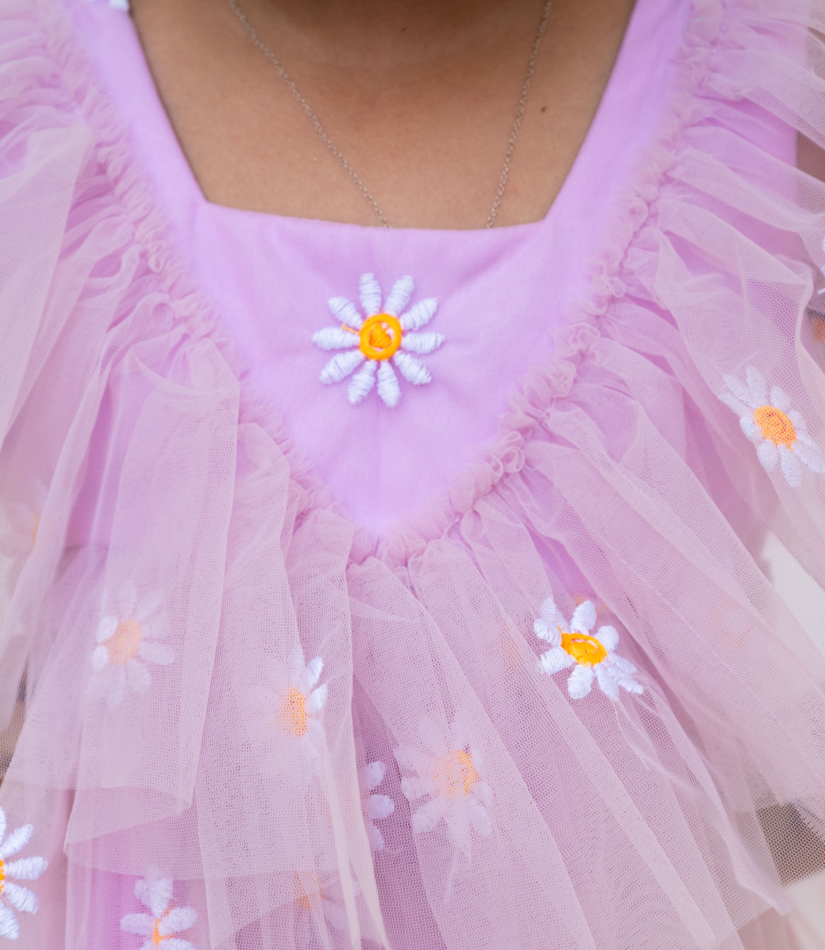 Lilac Floral Embroidered Net Dress