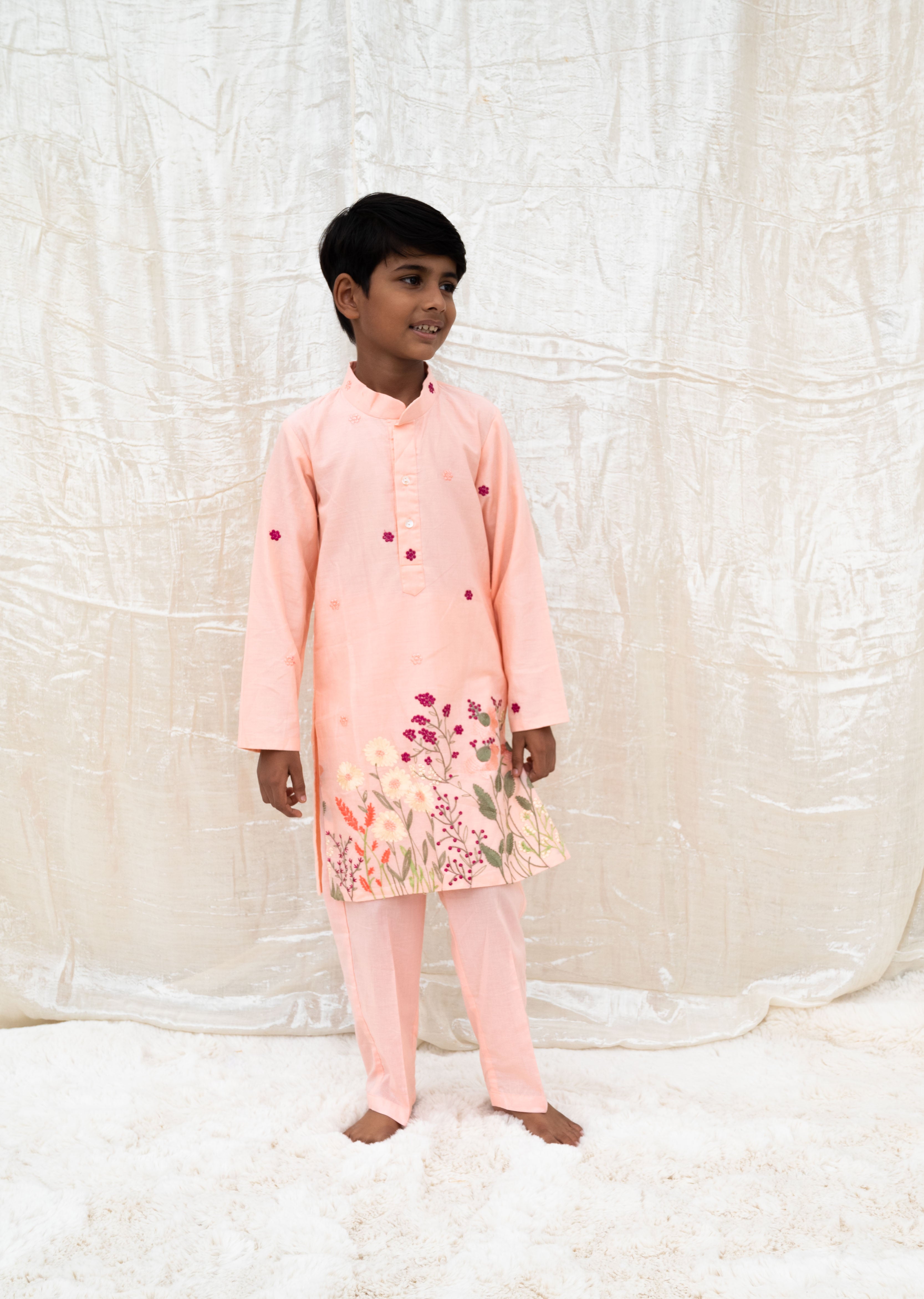 Peach Embroidered Kurta Set
