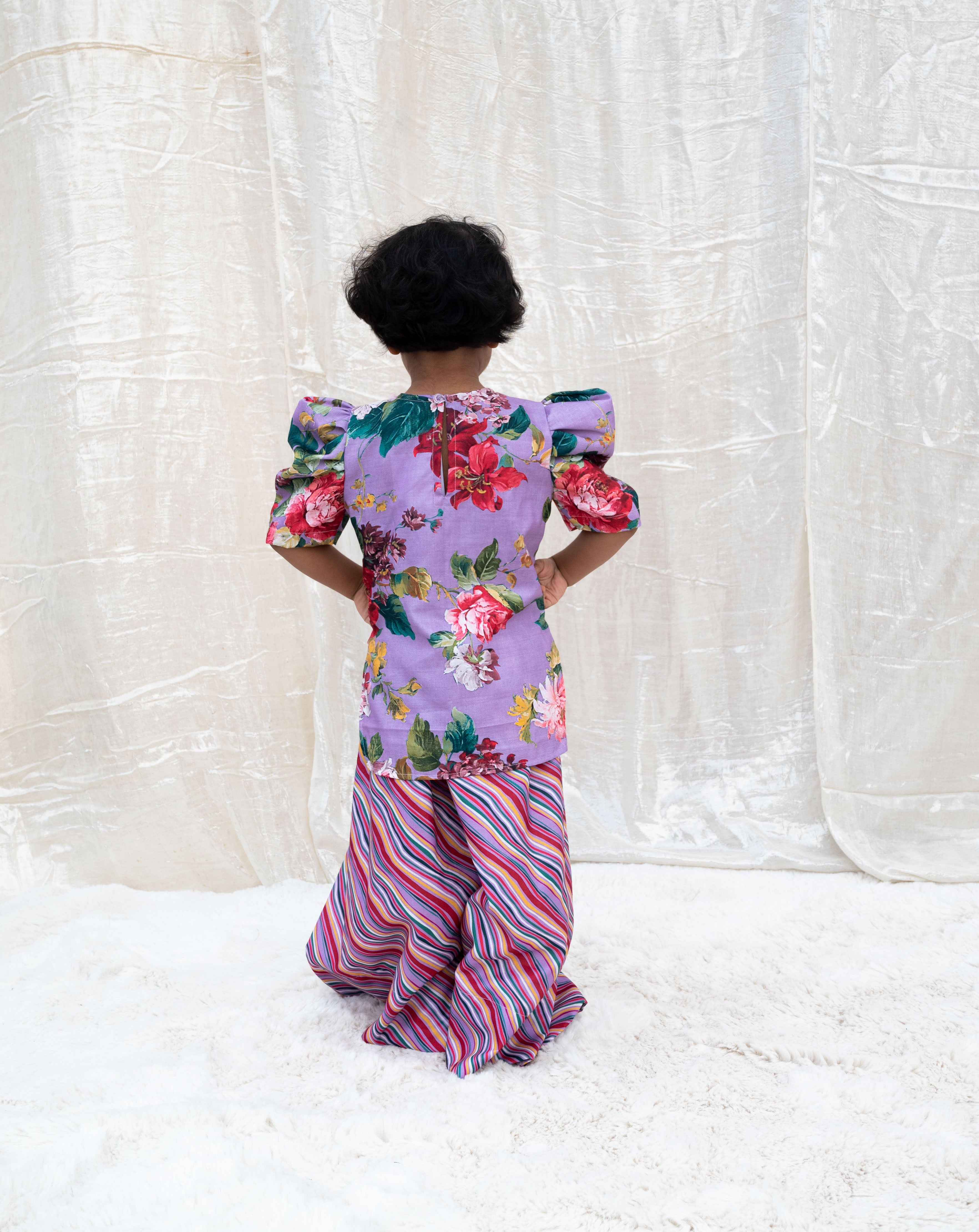 Purple Printed Peplum Kurti with Plazo