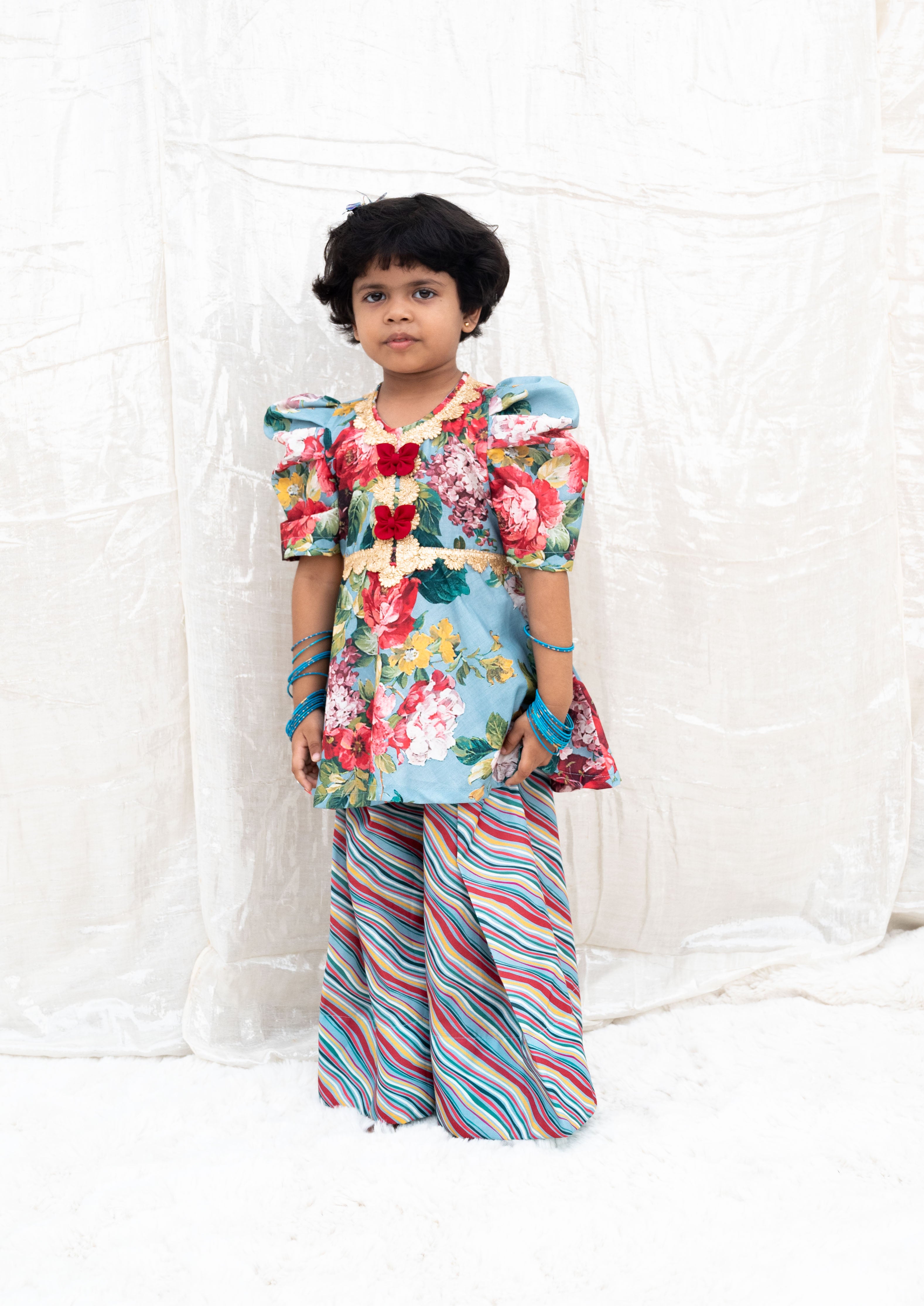 Blue Printed Peplum Kurti with Plazo