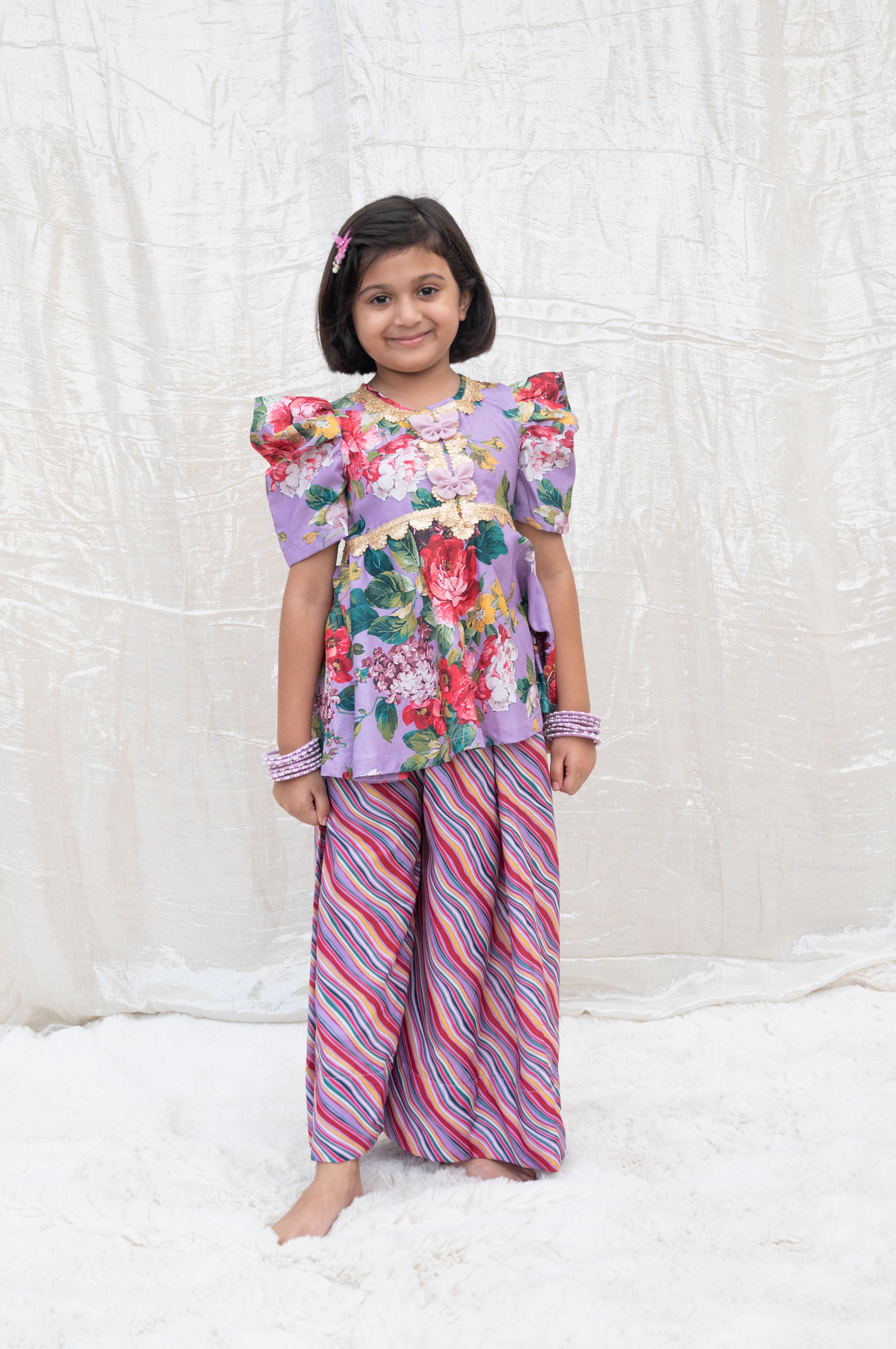 Purple Printed Kurti with Plazo