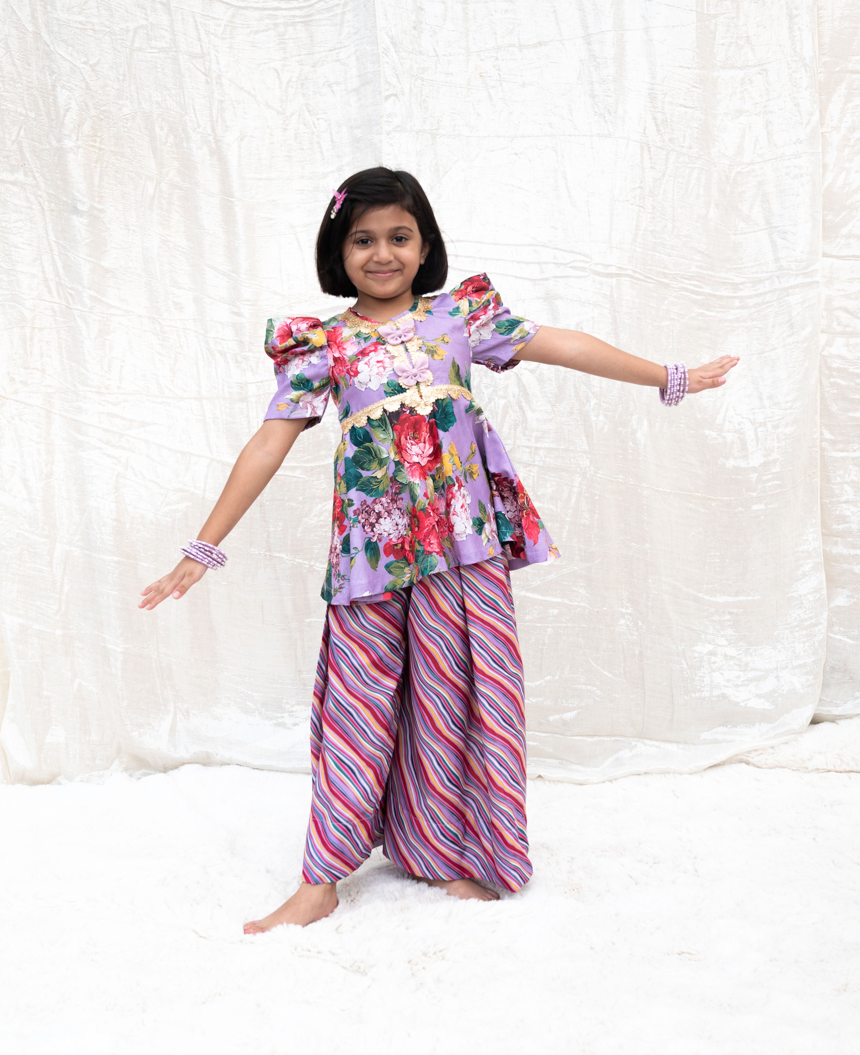 Purple Printed Kurti with Plazo
