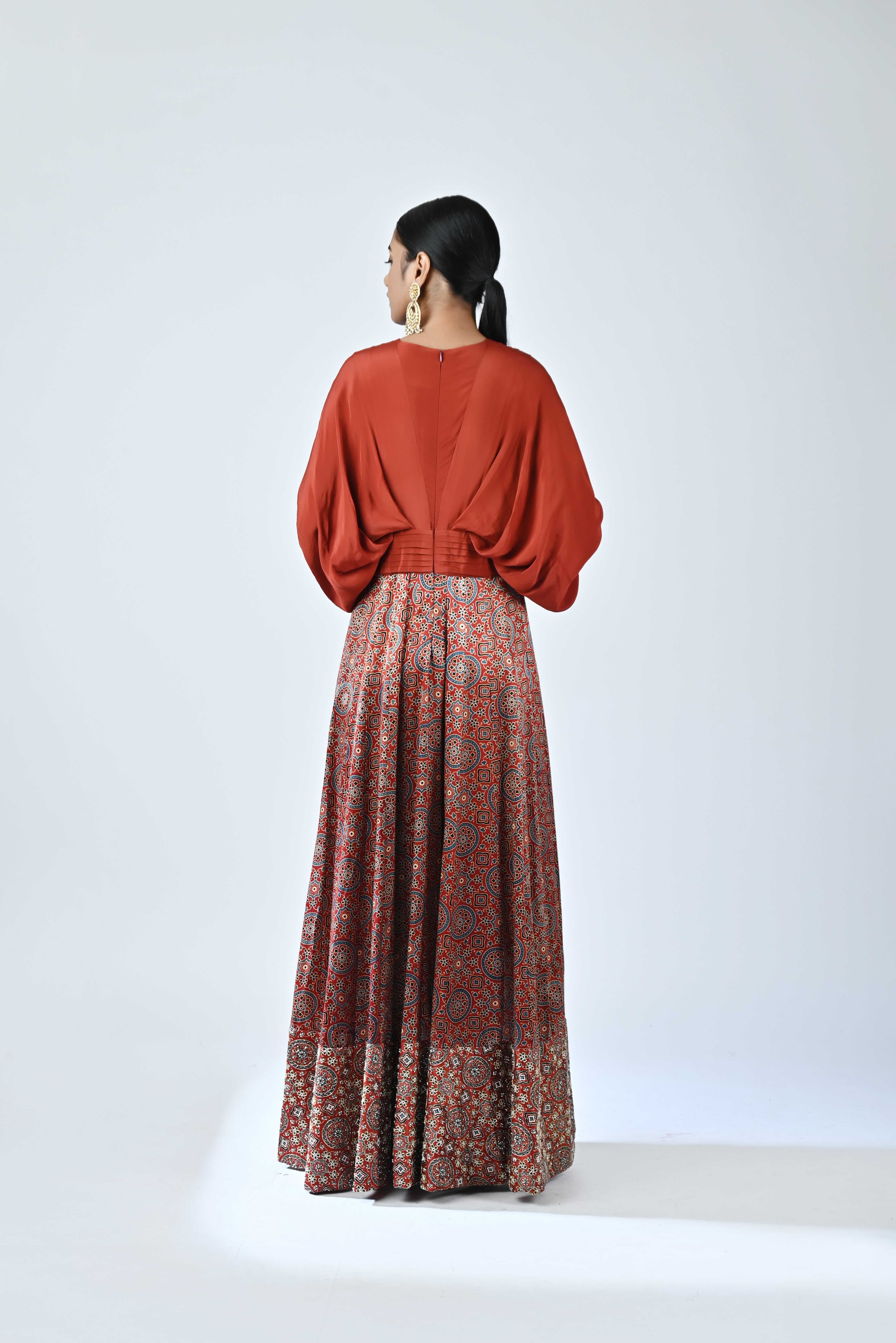 Red ajrakh embellished gown