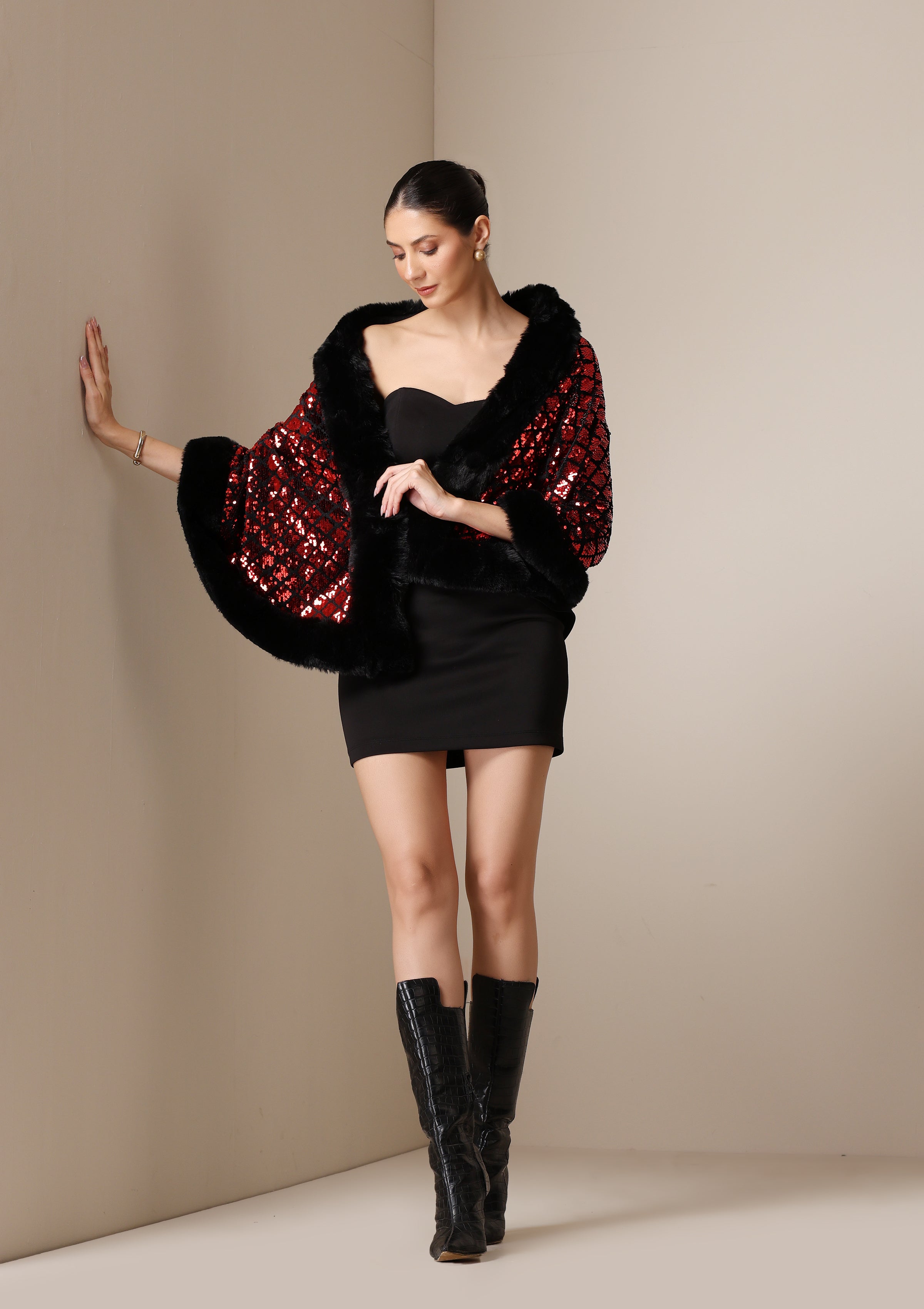 Dusala Scarlet Luxe Vegan Fur Cape