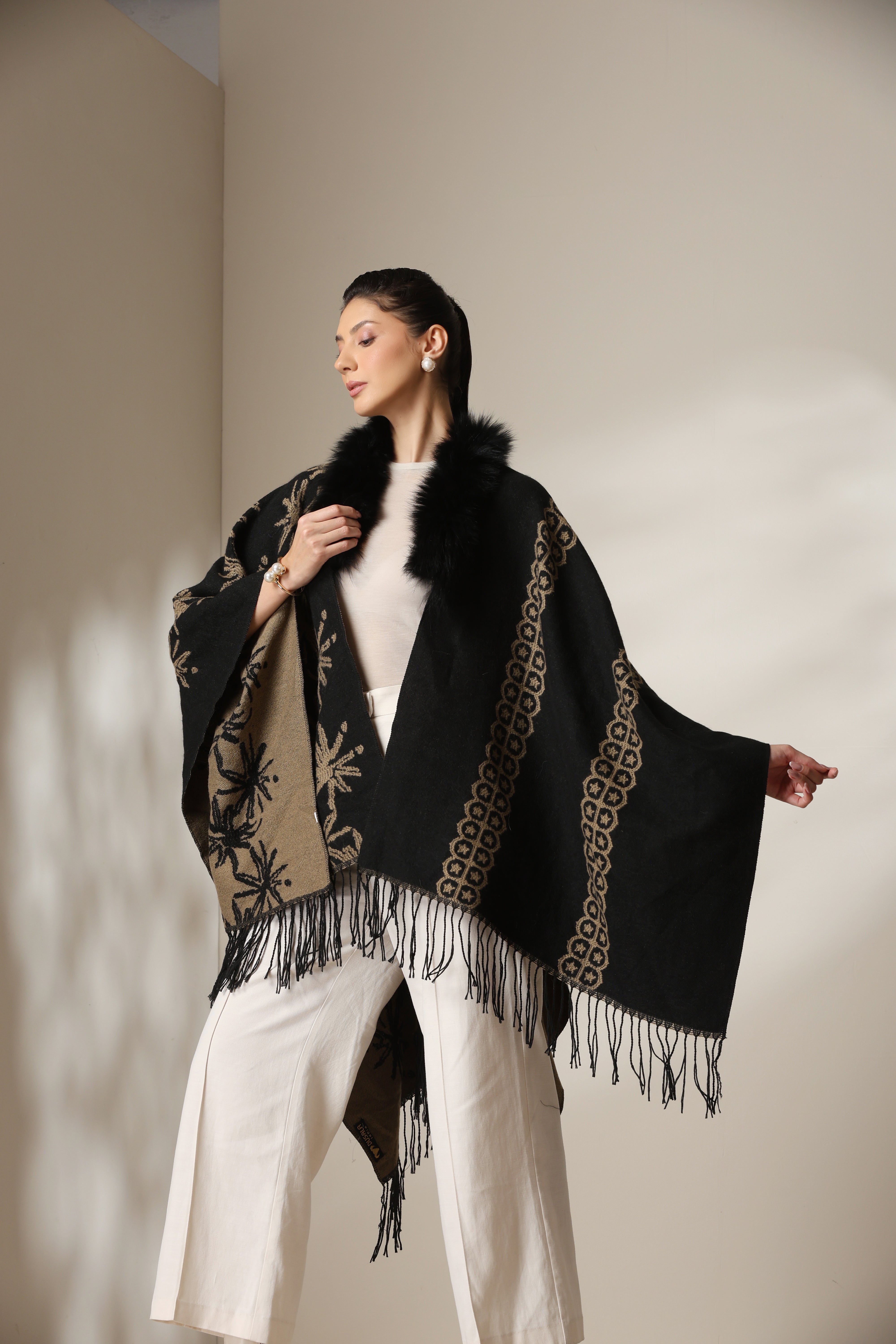Dusala Midnight Bloom Vegan Fur Cape