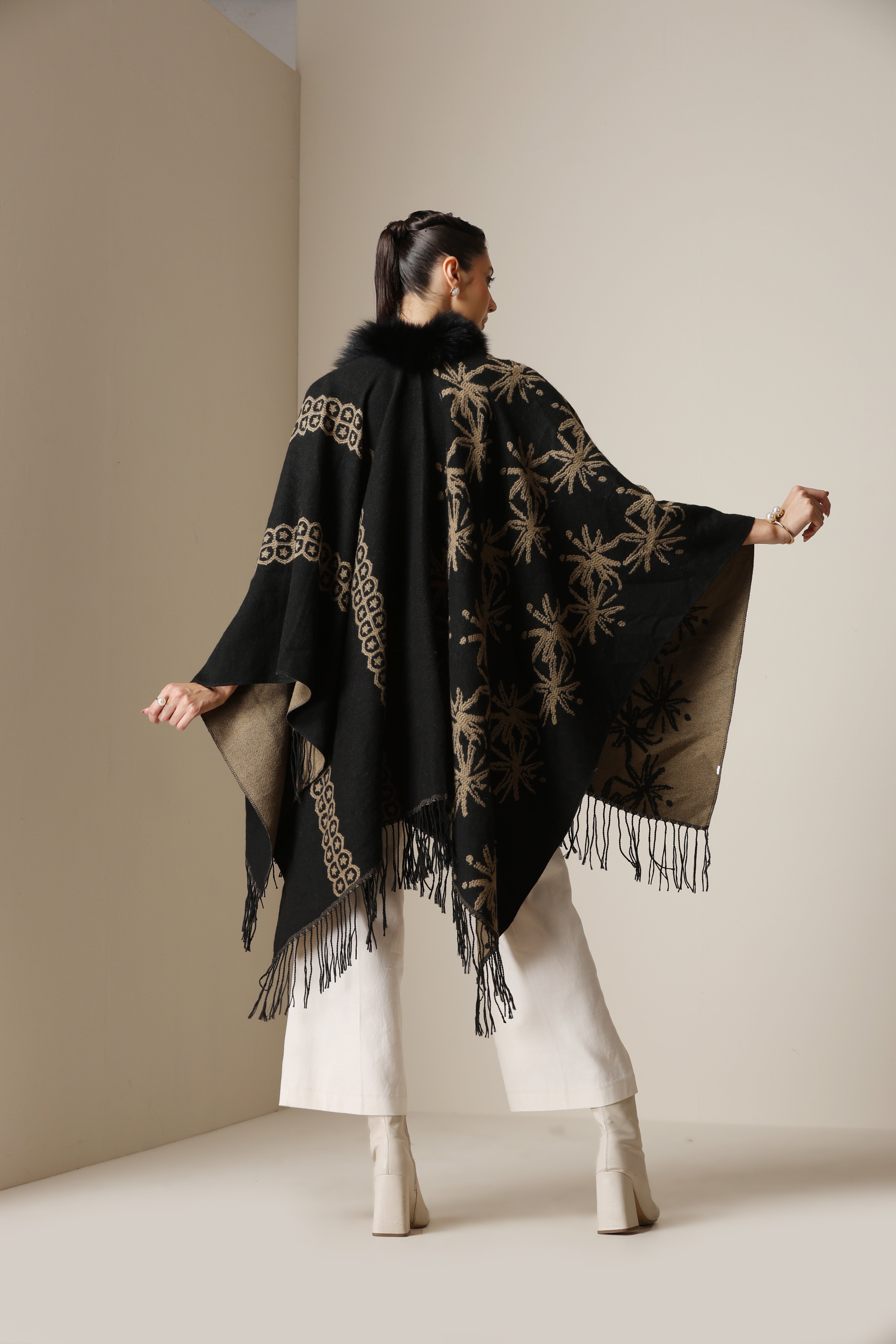 Dusala Midnight Bloom Vegan Fur Cape