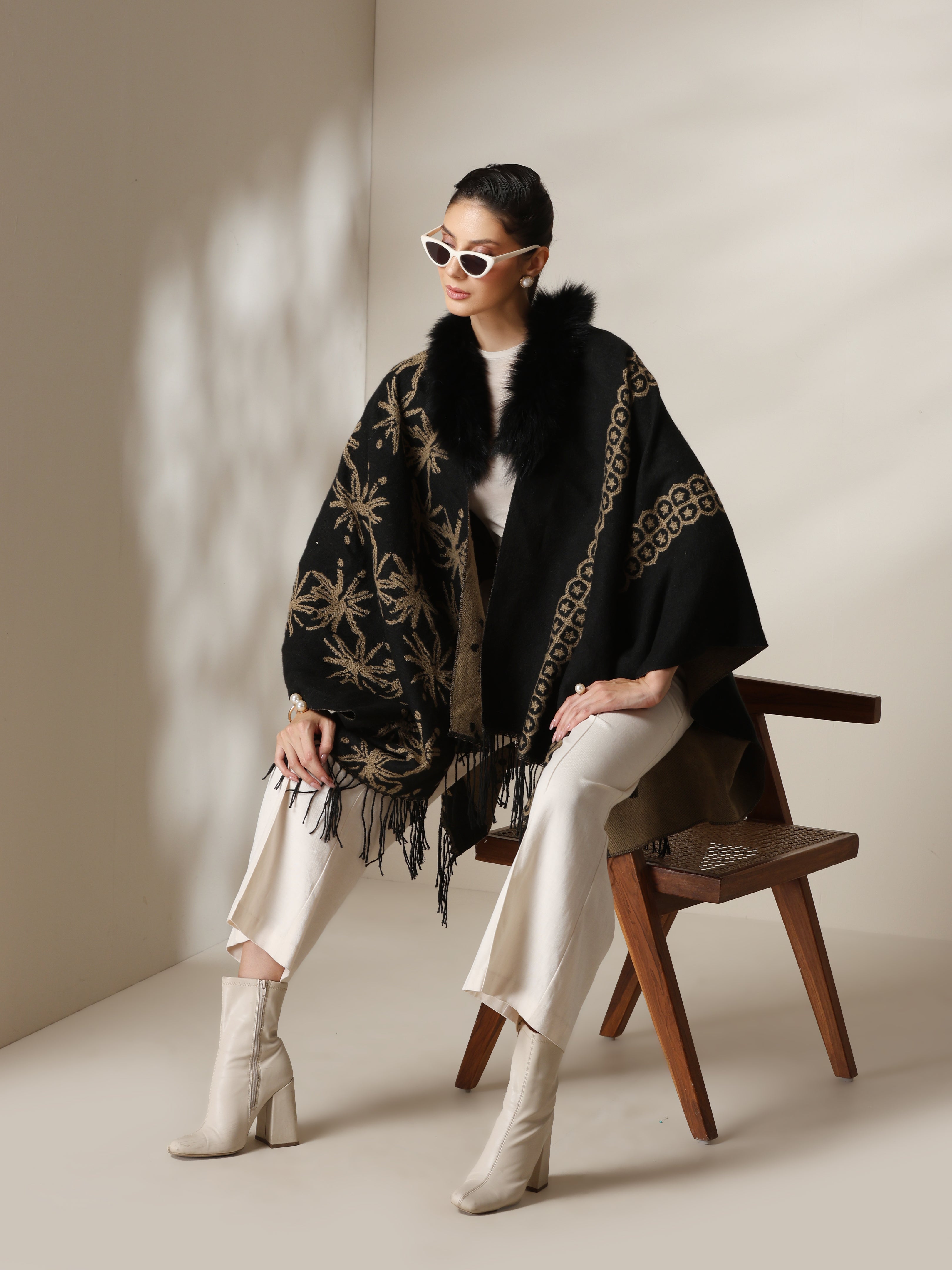Dusala Midnight Bloom Vegan Fur Cape