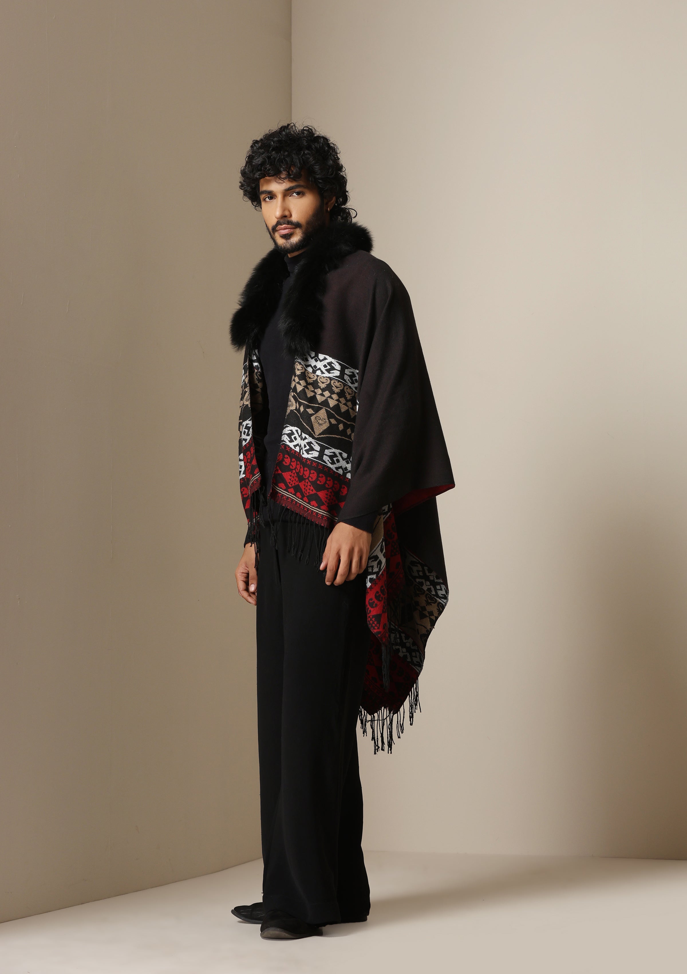 Dusala Crimson Luxe Vegan Fur Cape