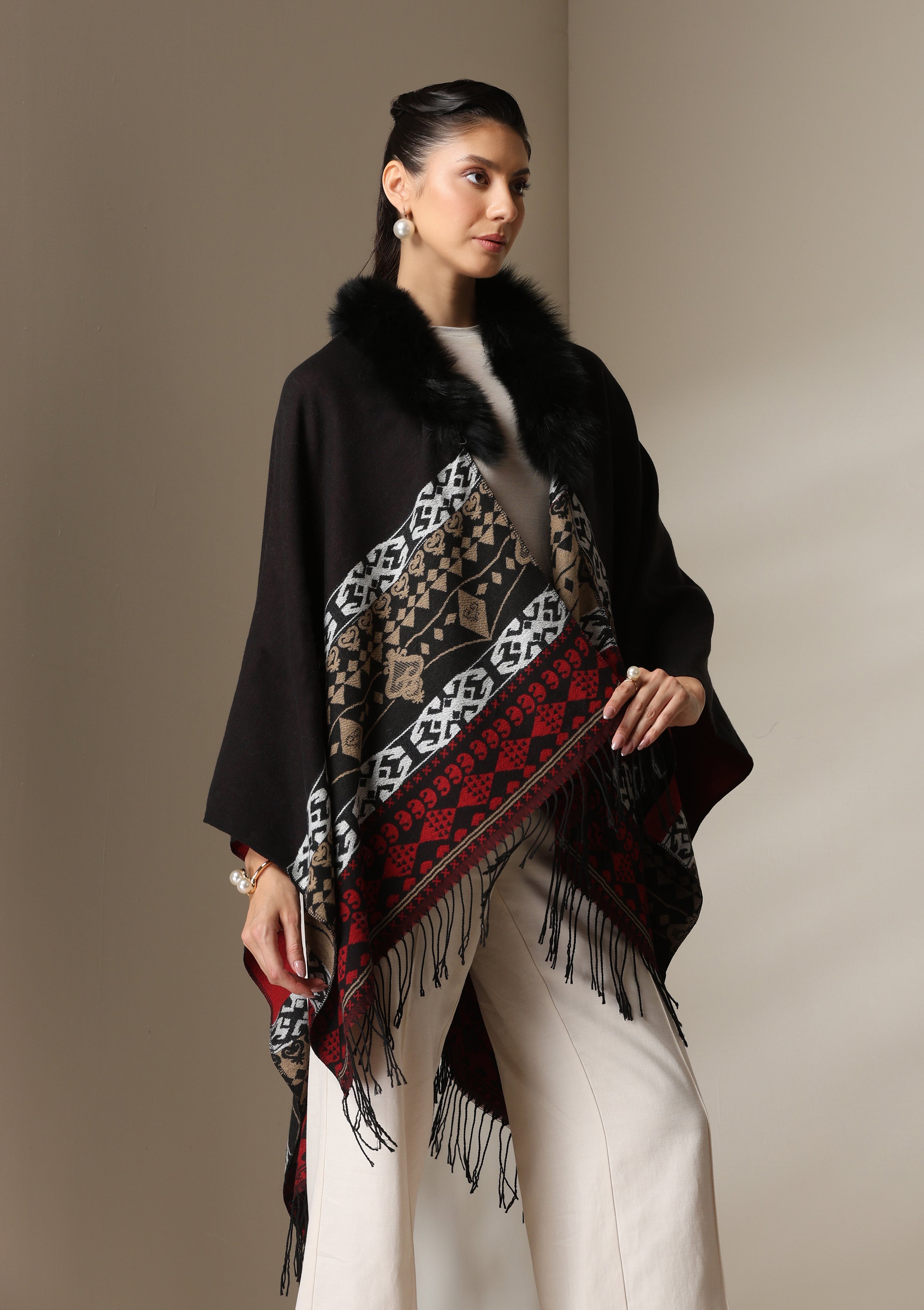 Dusala Crimson Luxe Vegan Fur Cape