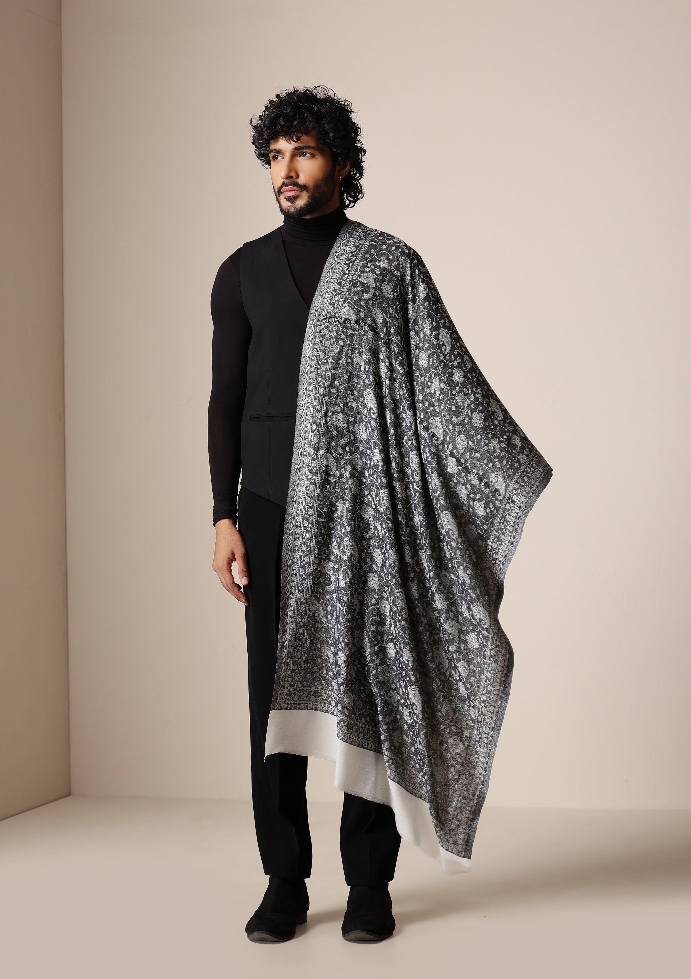 Dusala Silver Mist Pashmina blend Stole for Men & Women
