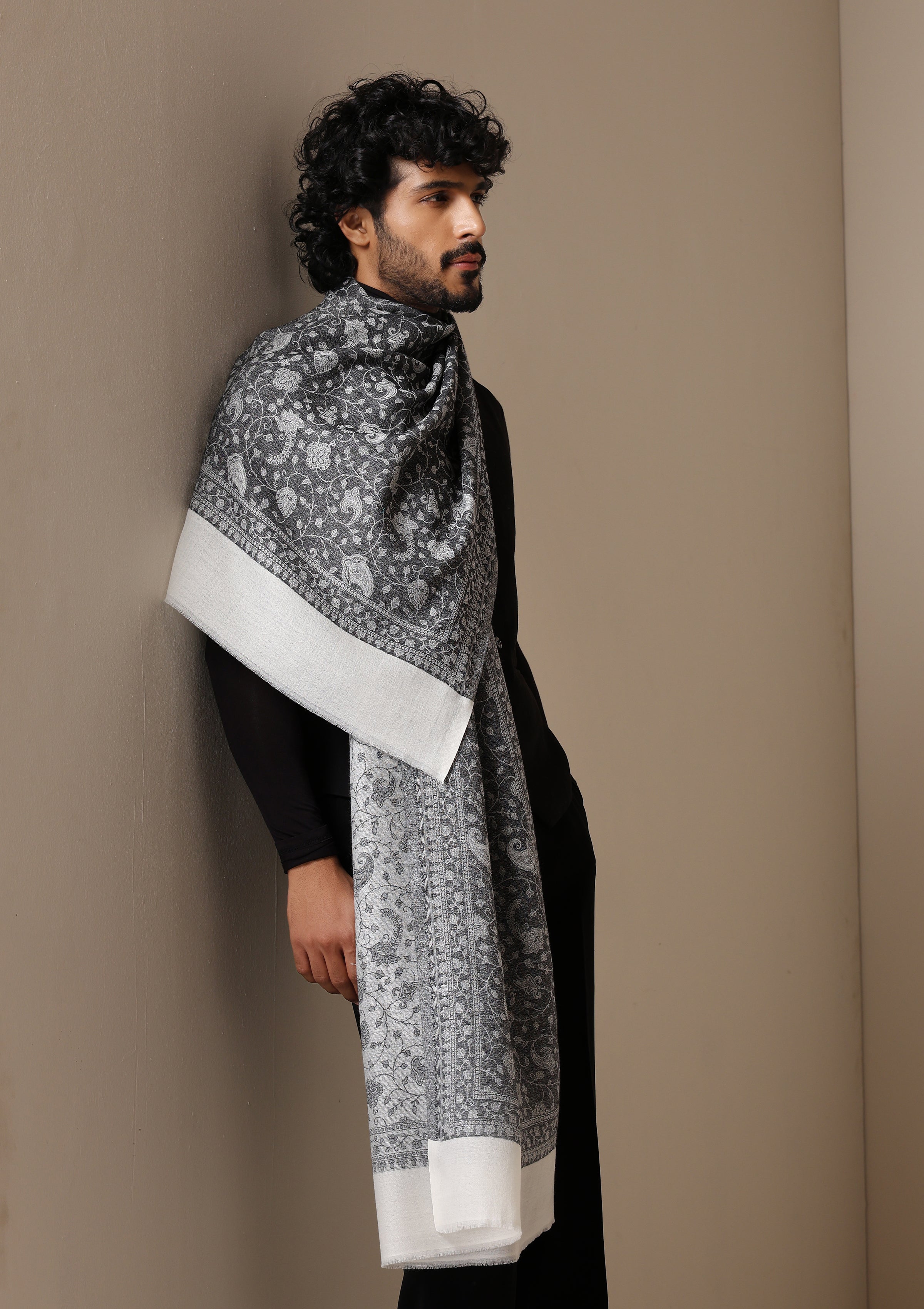 Dusala Silver Mist Pashmina blend Stole for Men & Women