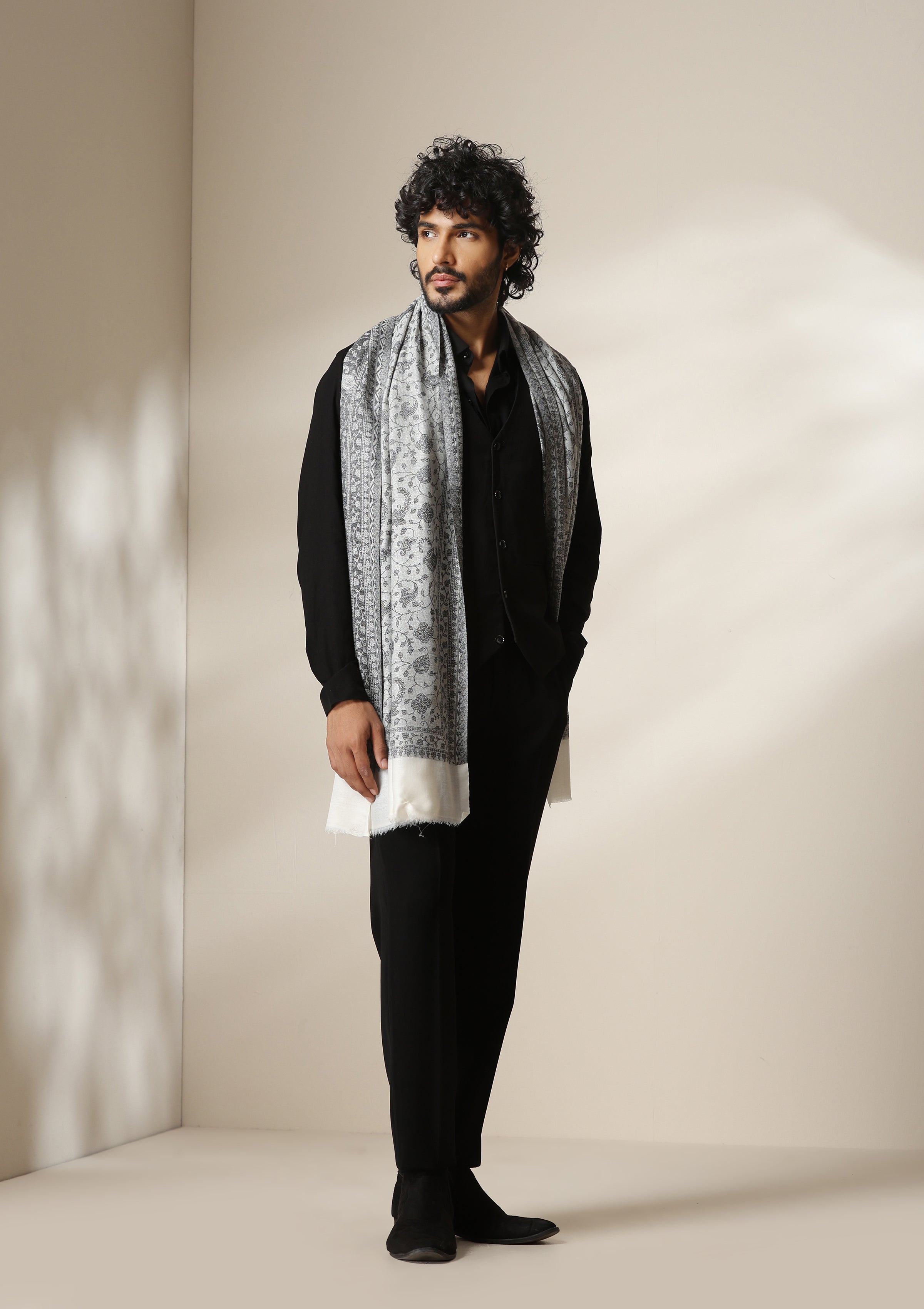 Dusala Silver Mist Pashmina blend Stole for Men & Women