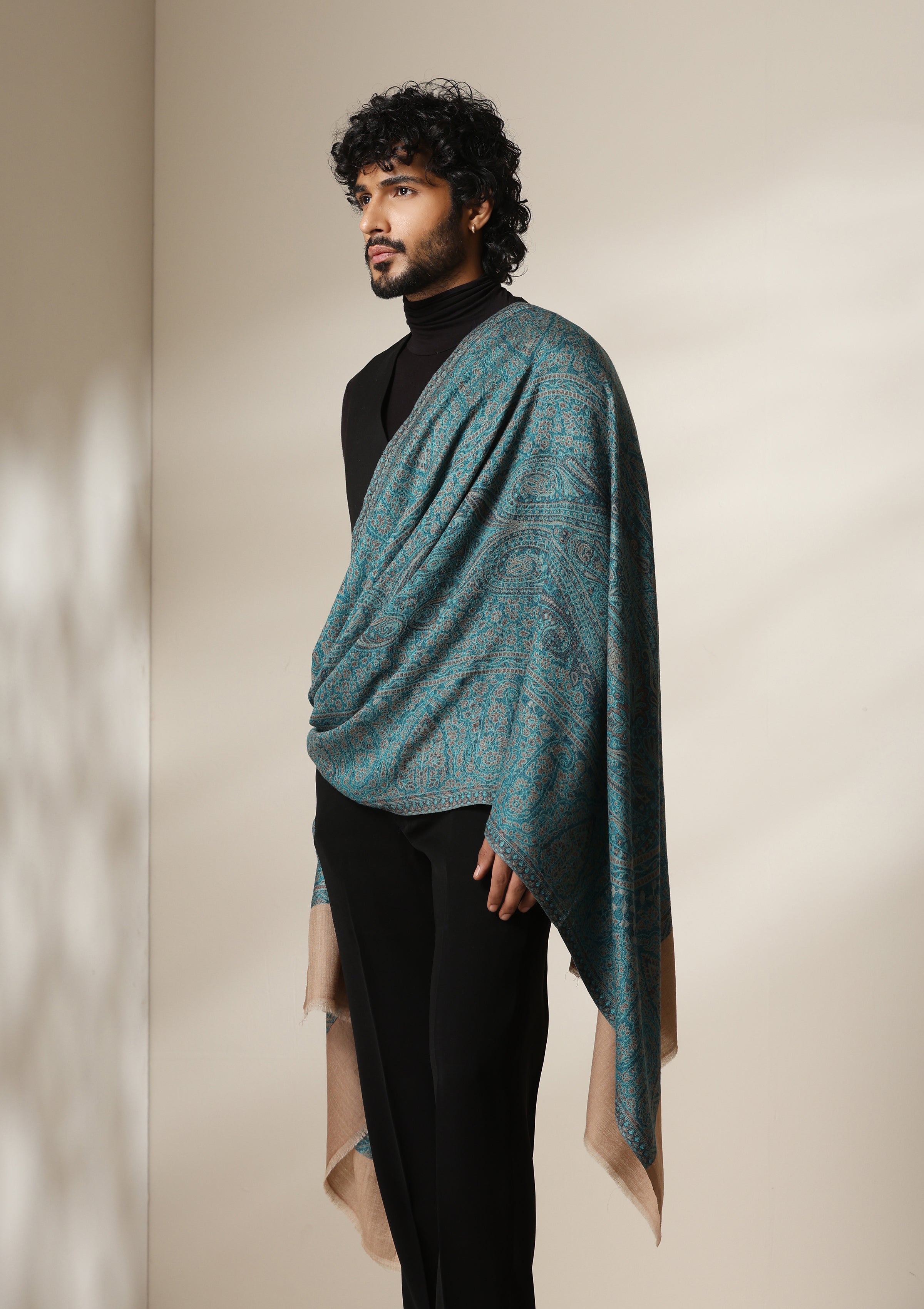 Dusala Teal Royale Pashmina blend Stole
