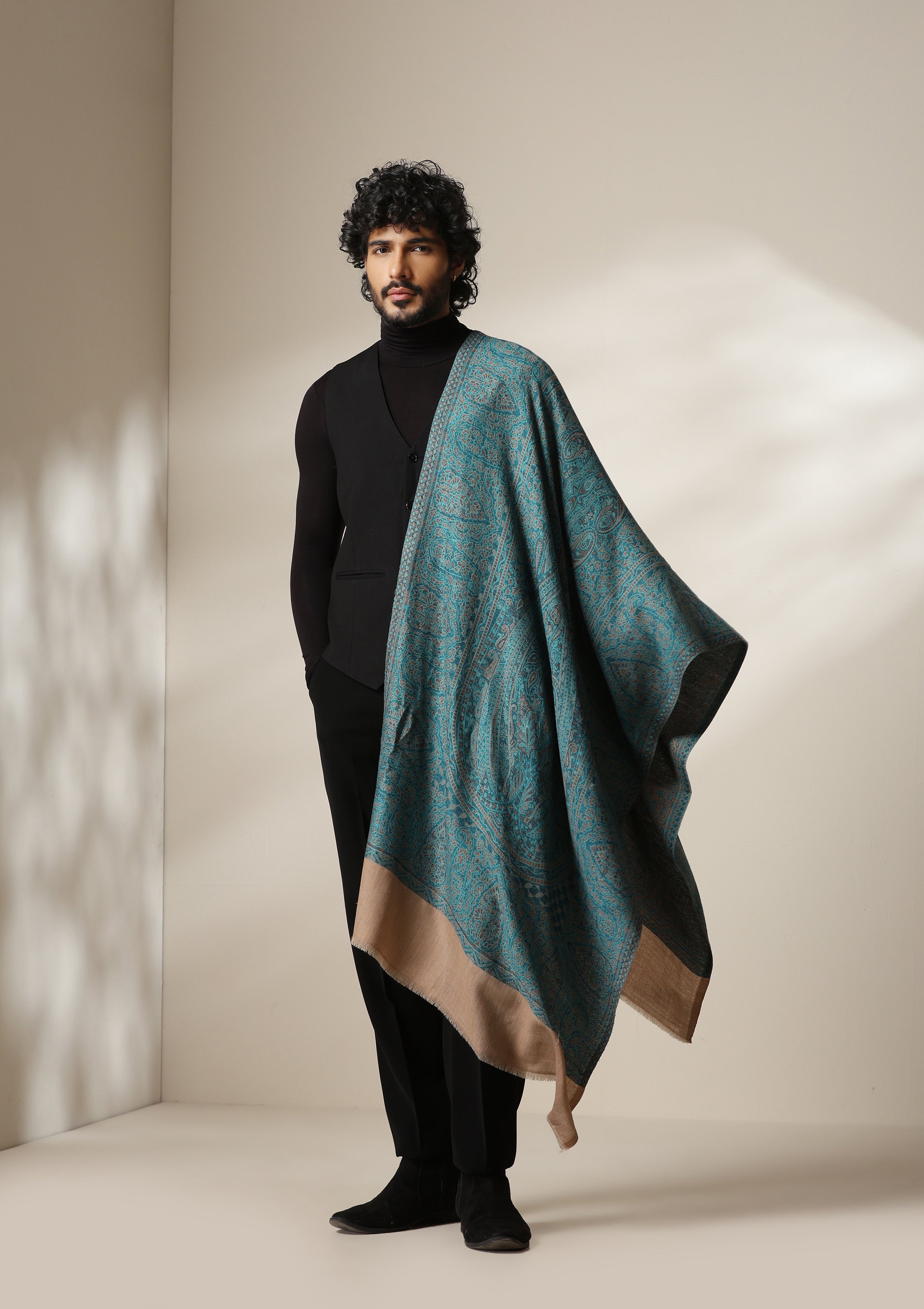 Dusala Teal Royale Pashmina blend Stole
