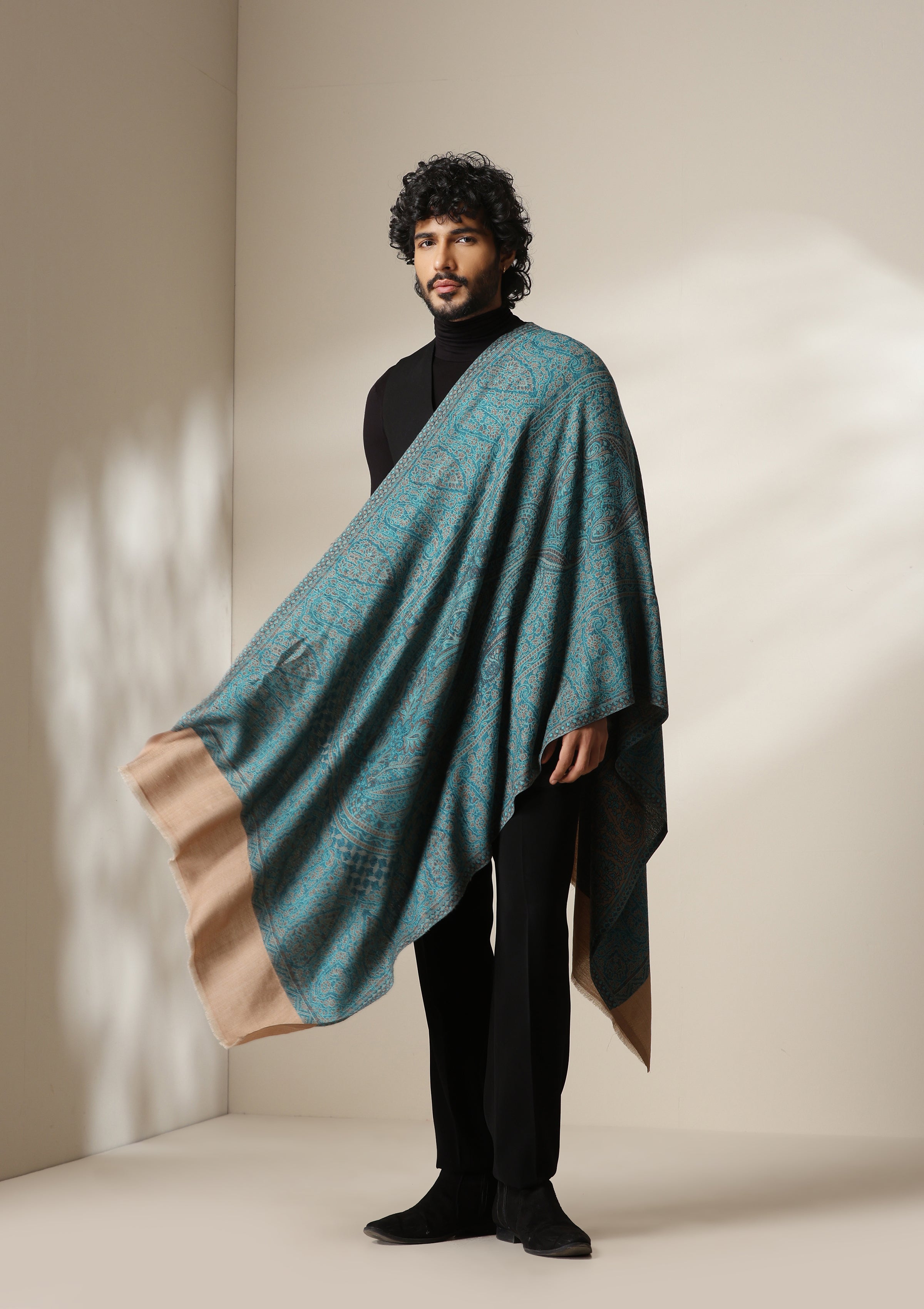 Dusala Teal Royale Pashmina blend Stole