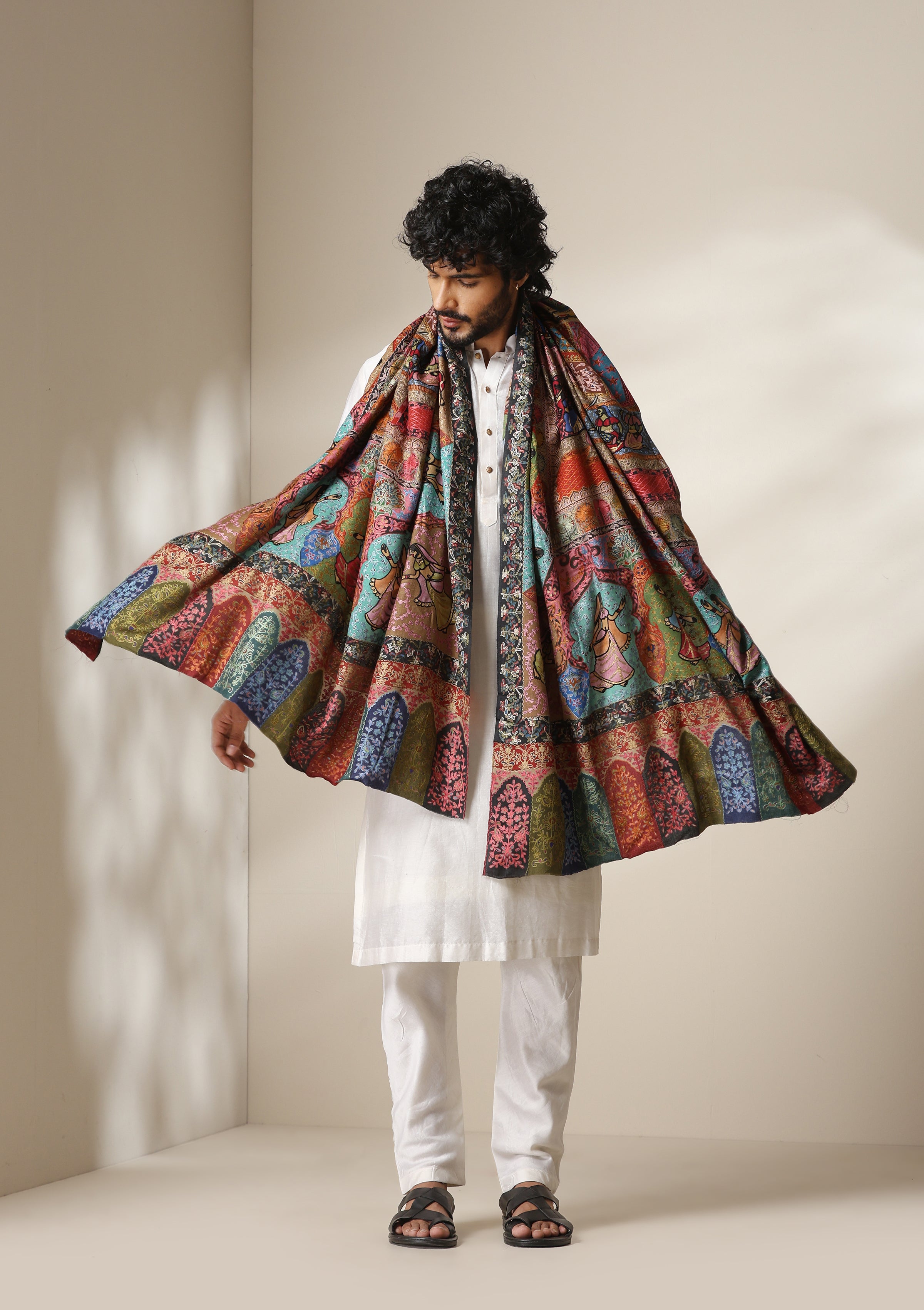 Dusala Multicolor Heritage kalamkari Art Shawl