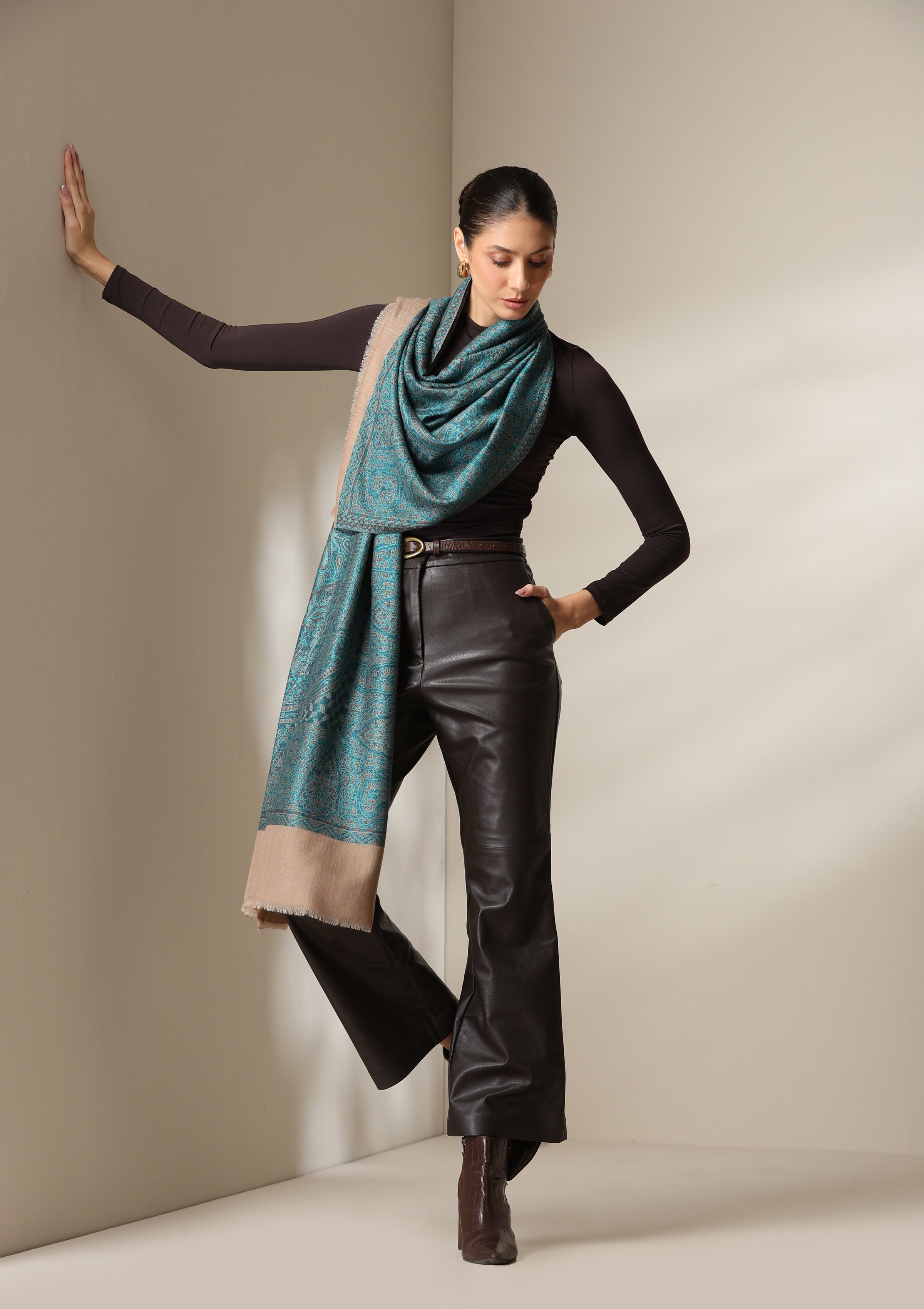 Dusala Teal Essence woven Stole