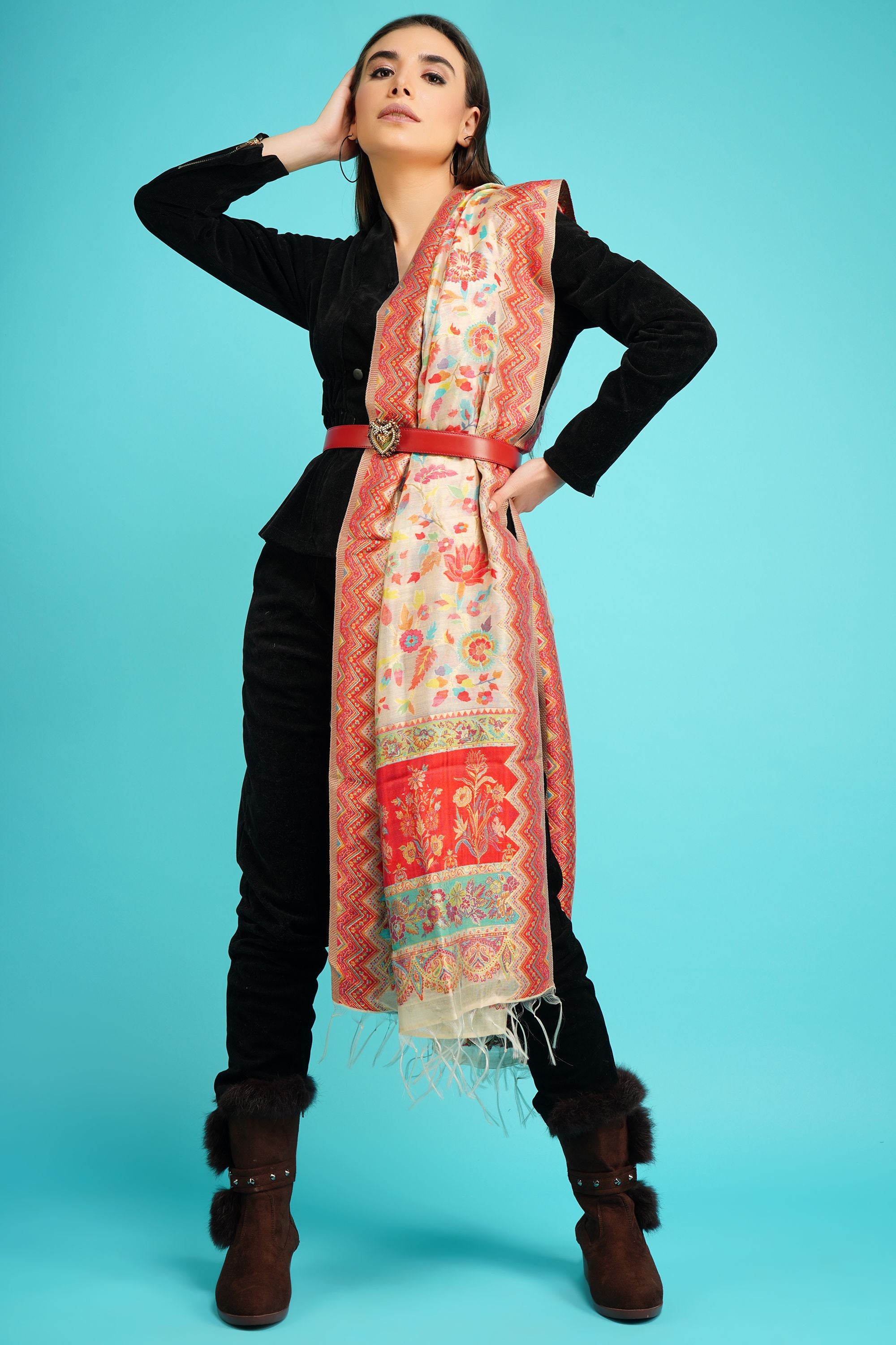Cashmere multicolor kani weave shawl