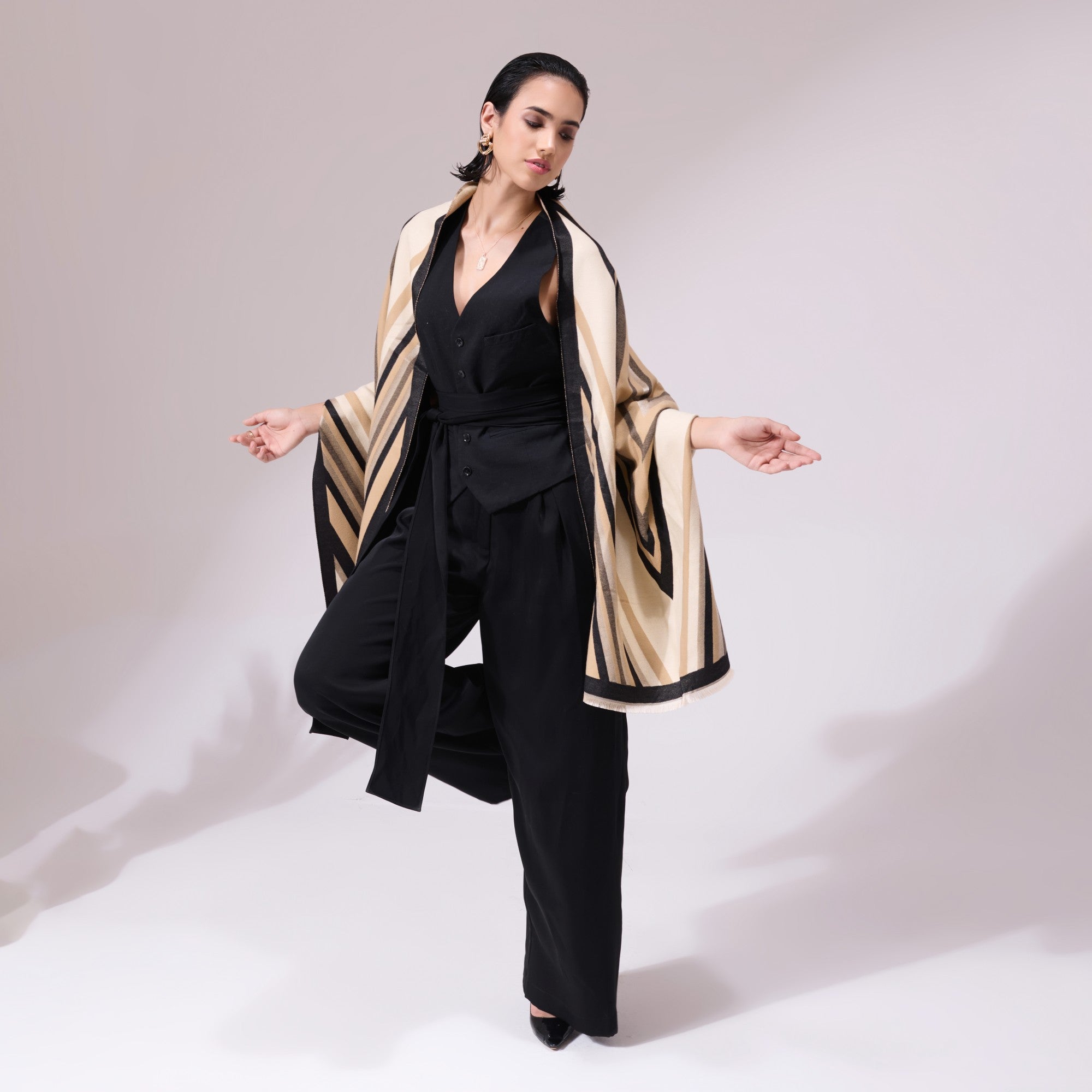 Serena Beige Heritage Cashmere Cape