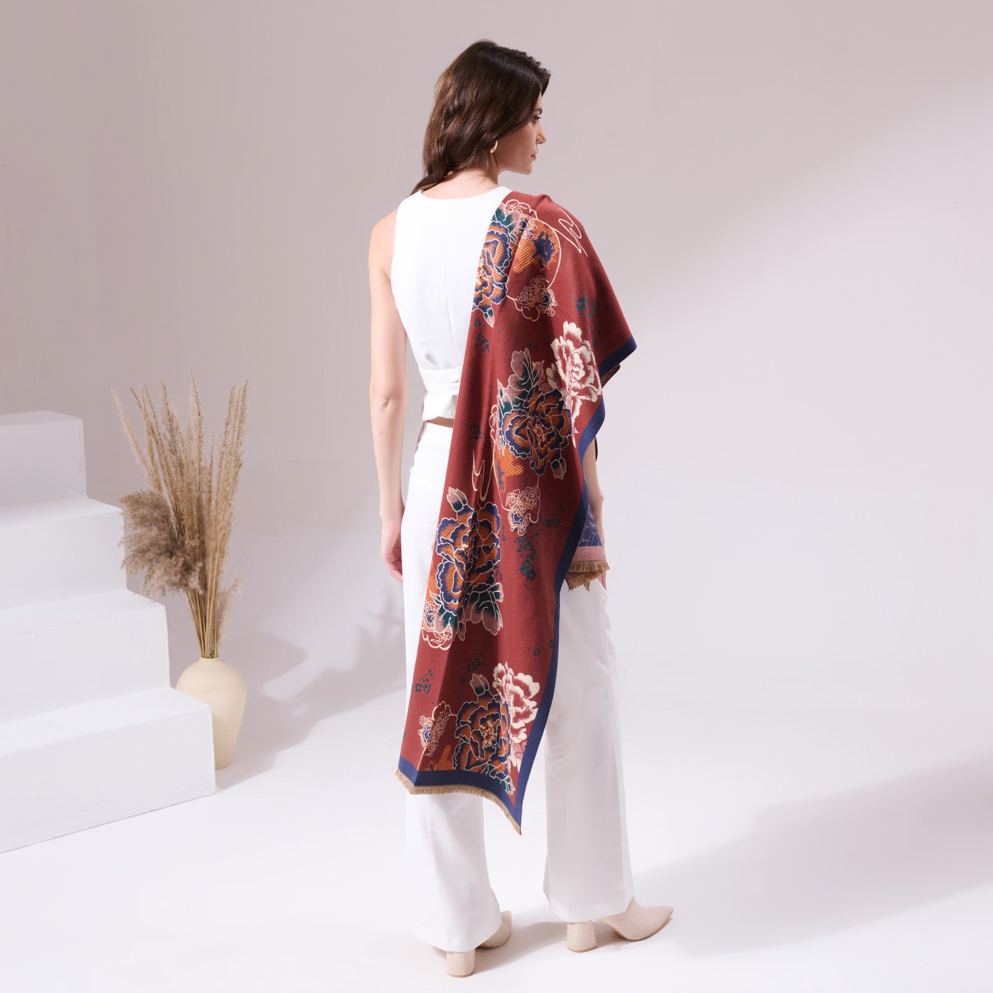 Chica Maroon Heritage Cashmere Cape