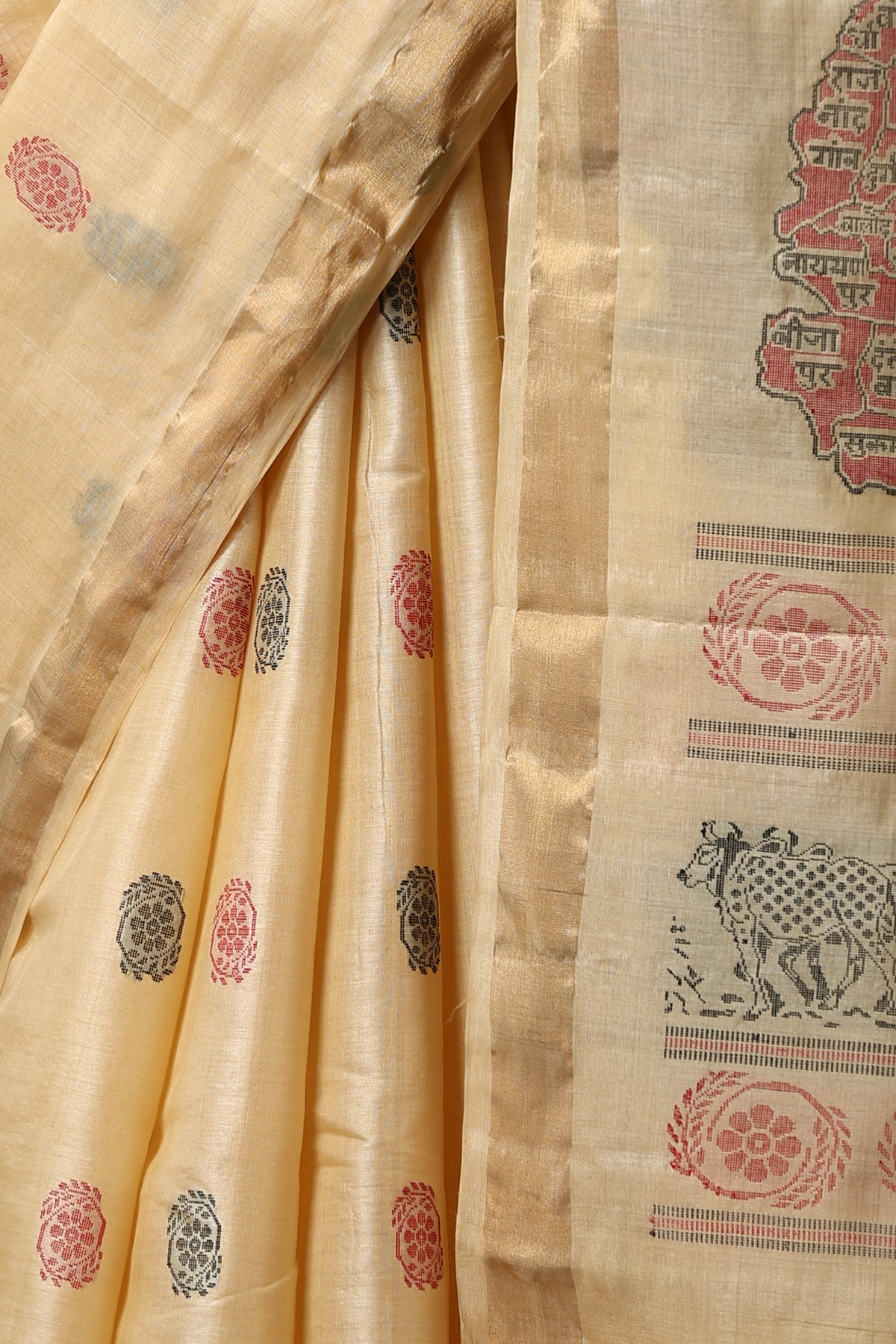 Petal handwoven gold Kosa Silk saree