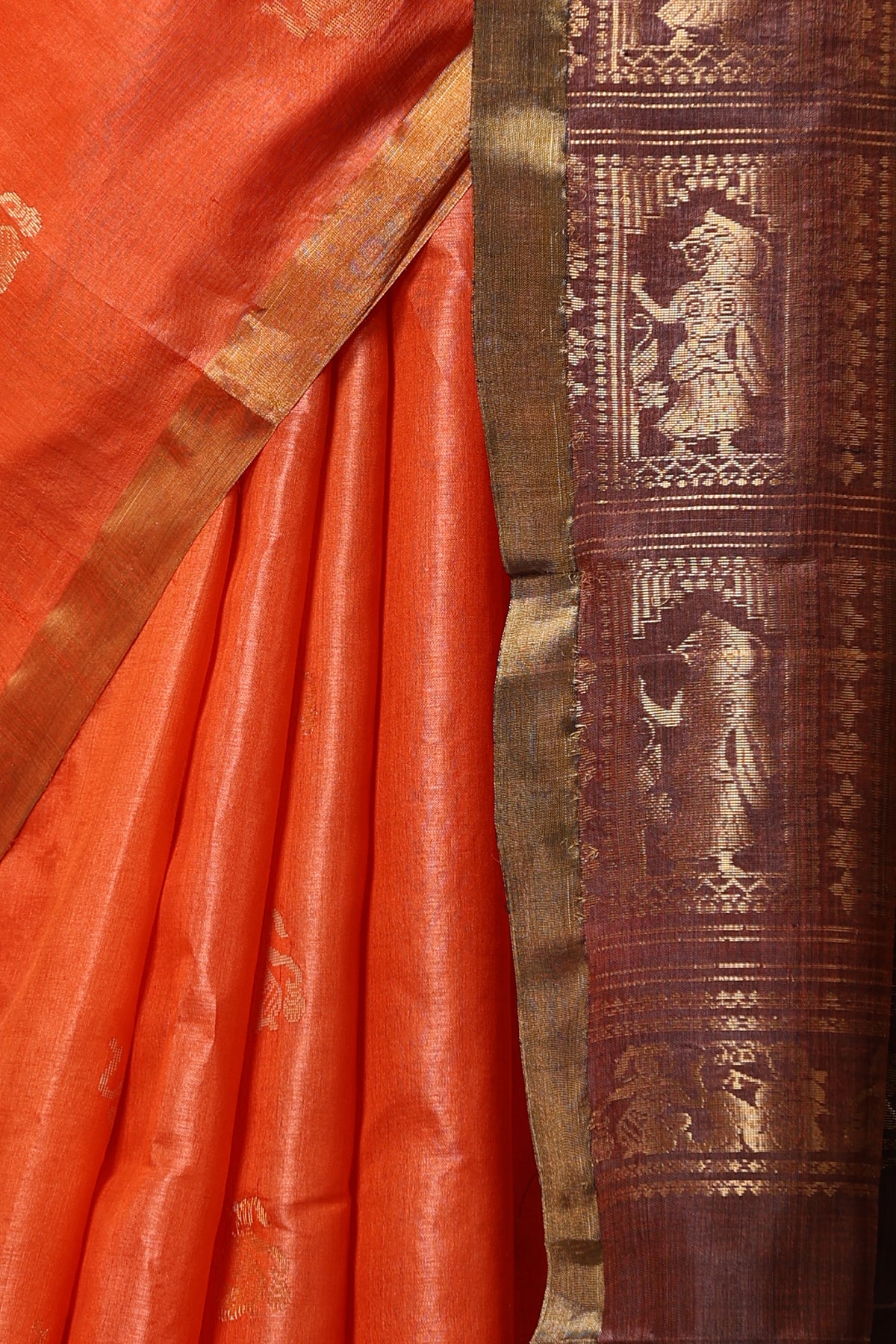 Lily handwoven orange Kosa Silk Mark Saree