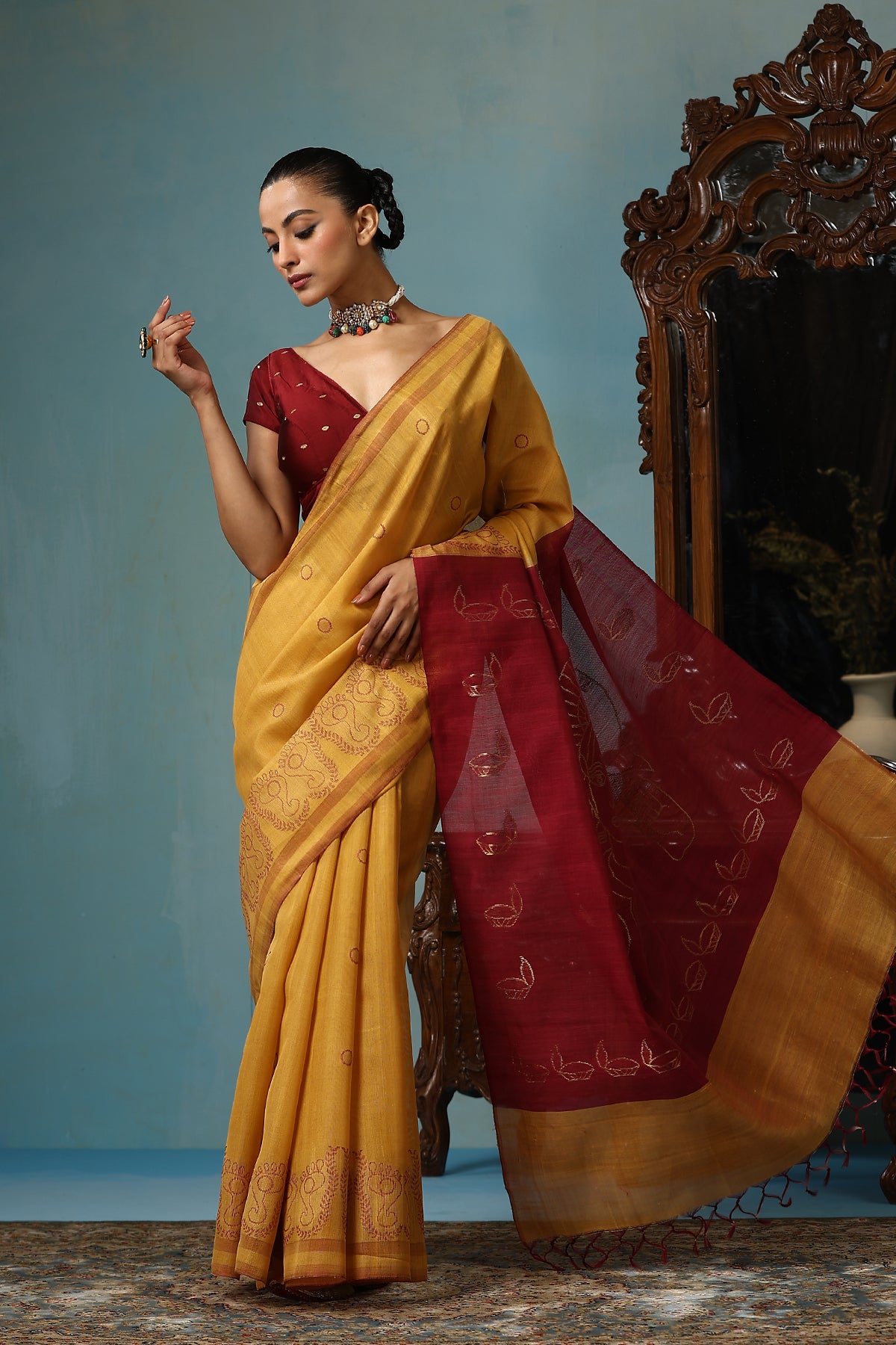 Gardenia Handwoven Mustard Kosa Silk Mark Saree