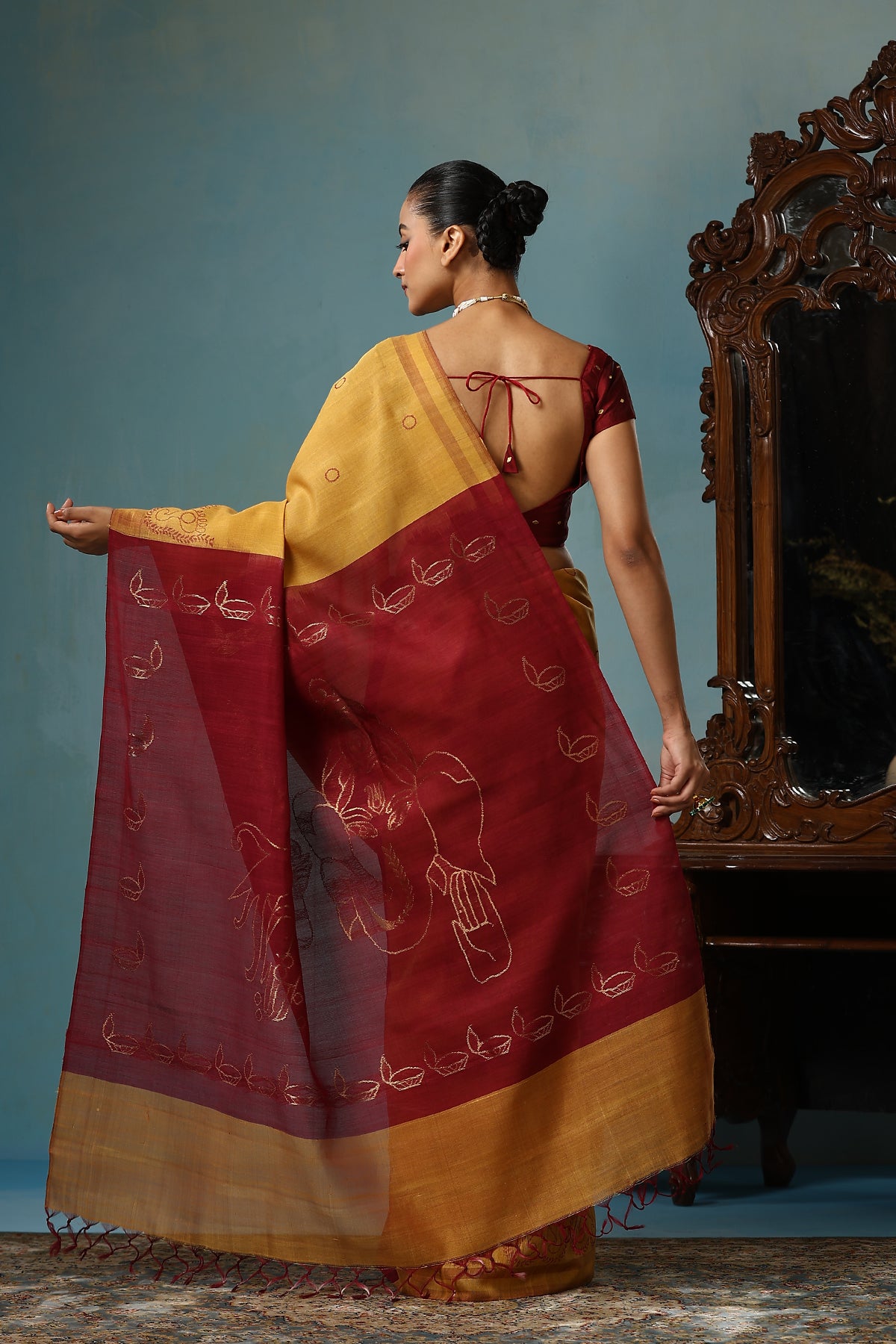 Gardenia Handwoven Mustard Kosa Silk Mark Saree