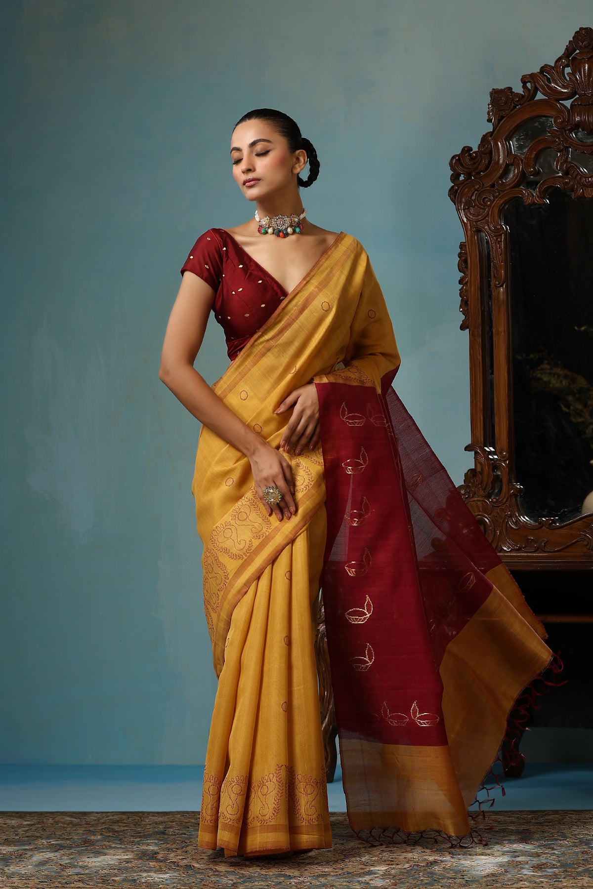 Gardenia Handwoven Mustard Kosa Silk Mark Saree