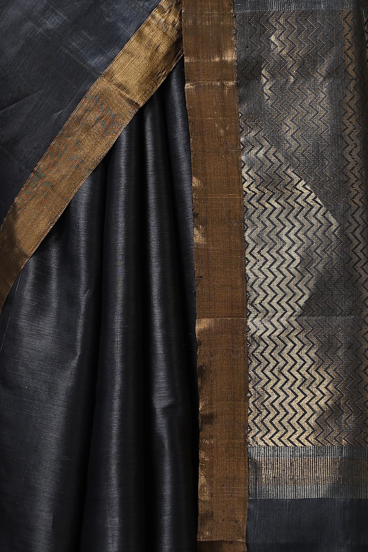 Camellia Handwoven Dark Grey Kosa Silk Mark Saree