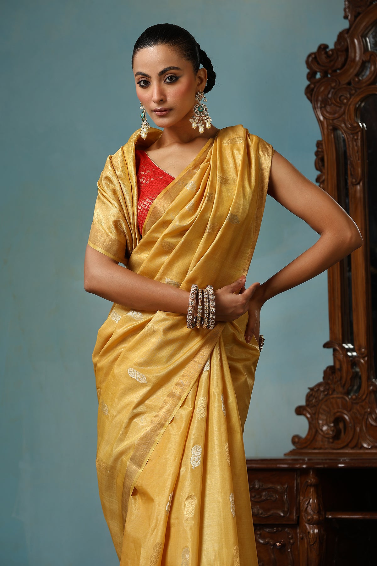 Marigold Handwoven Gold Kosa Silk Mark Saree