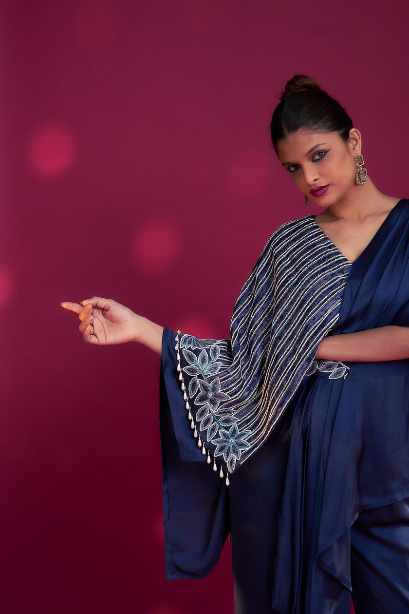 Deep blue Fully embroidered single flap jumpsuit