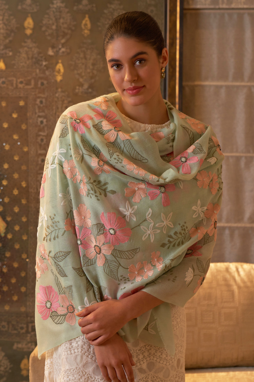 Dewey Garden | Embroidered Pure Cashmere Stole