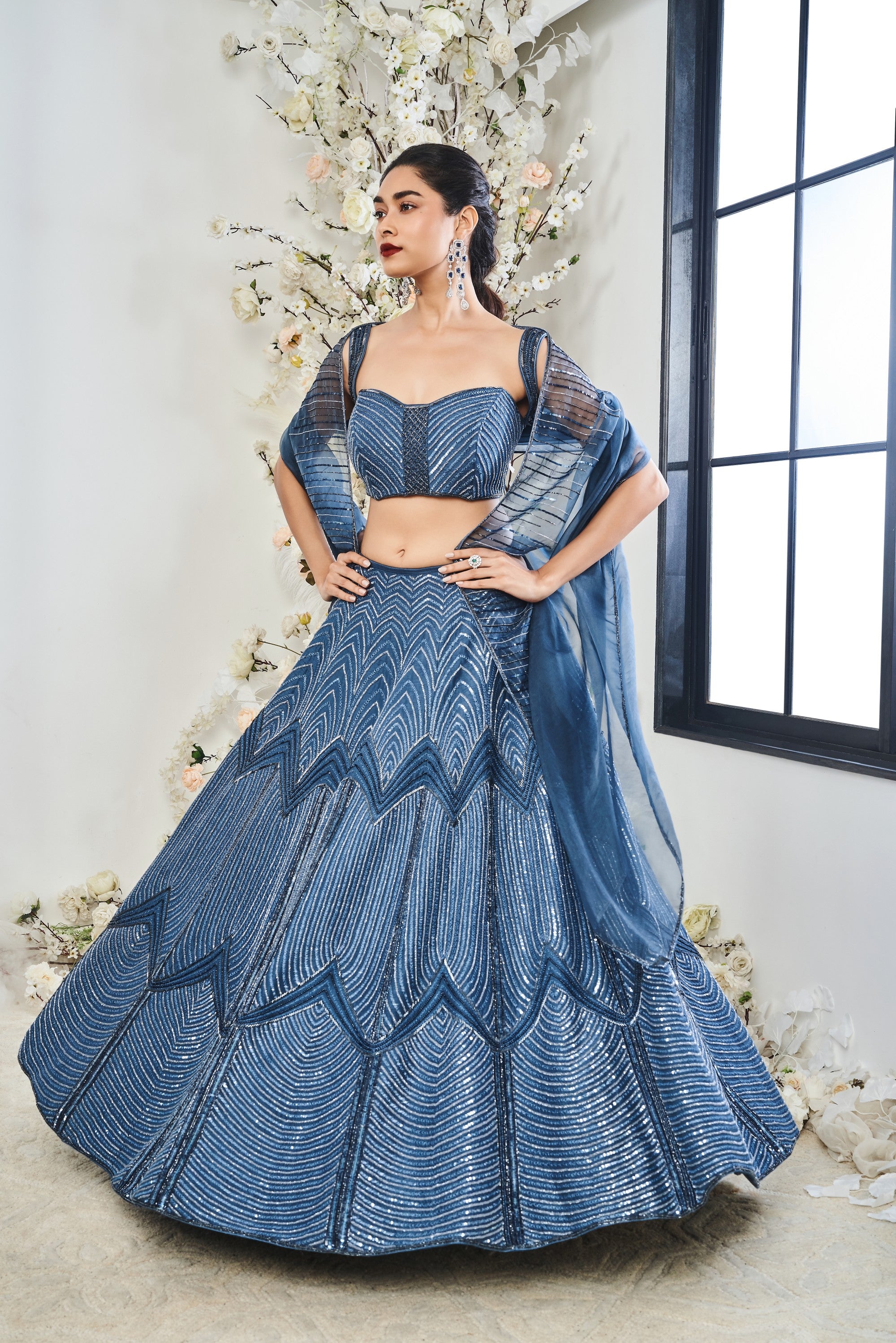 Blue Wood Bridal Lehenga Set